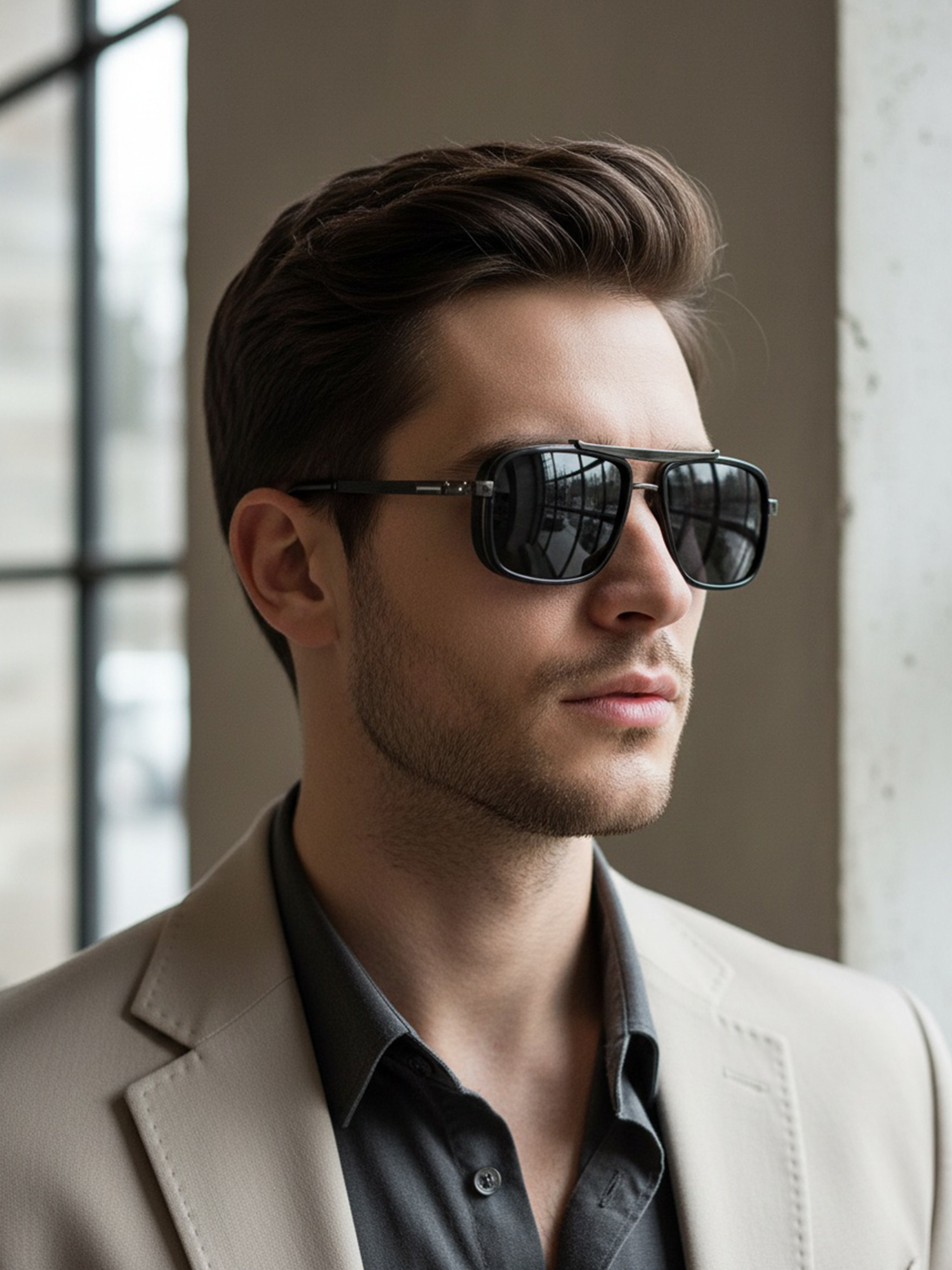 Men Grey Square Sunglasses