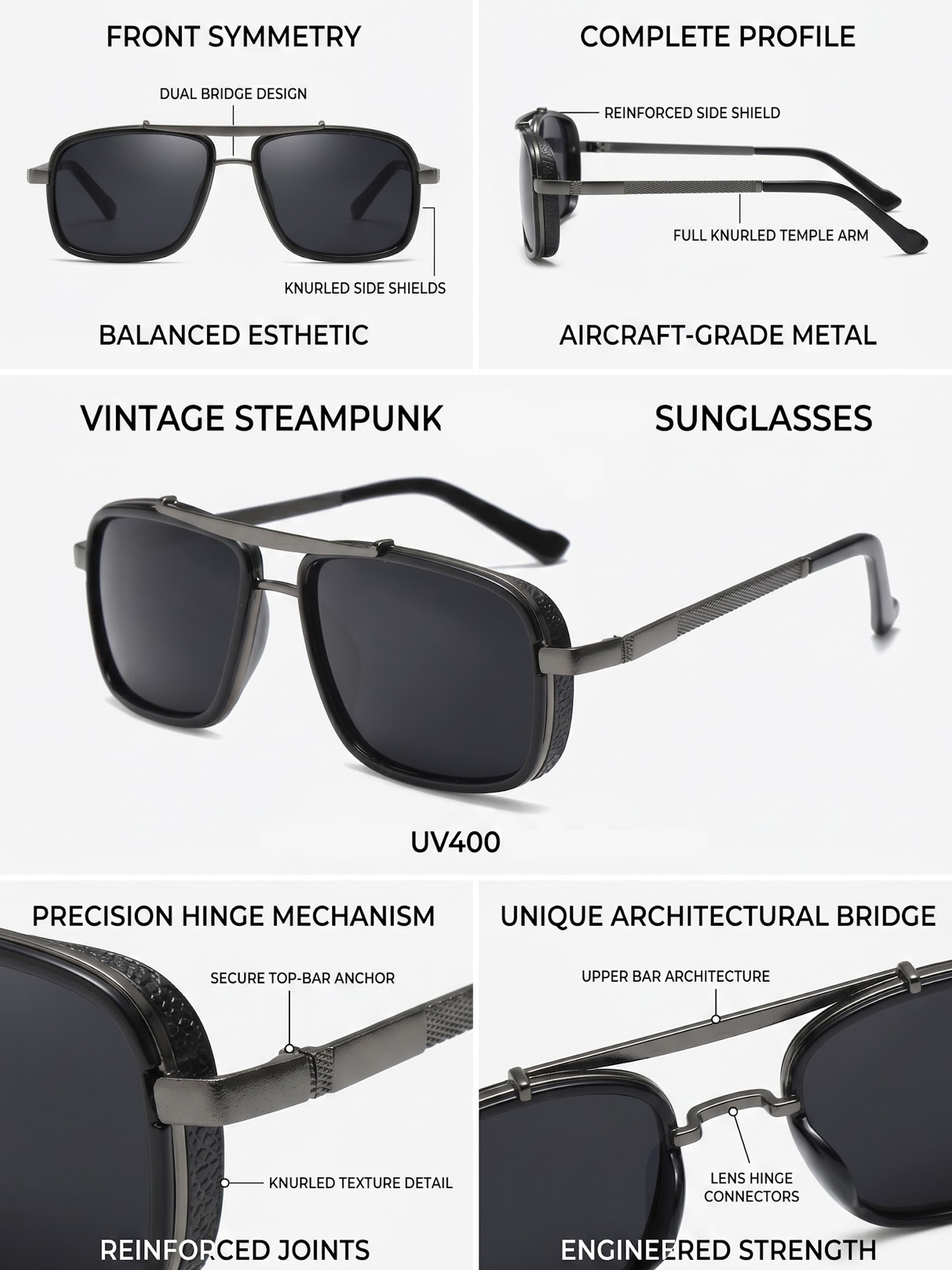 Men Grey Square Sunglasses
