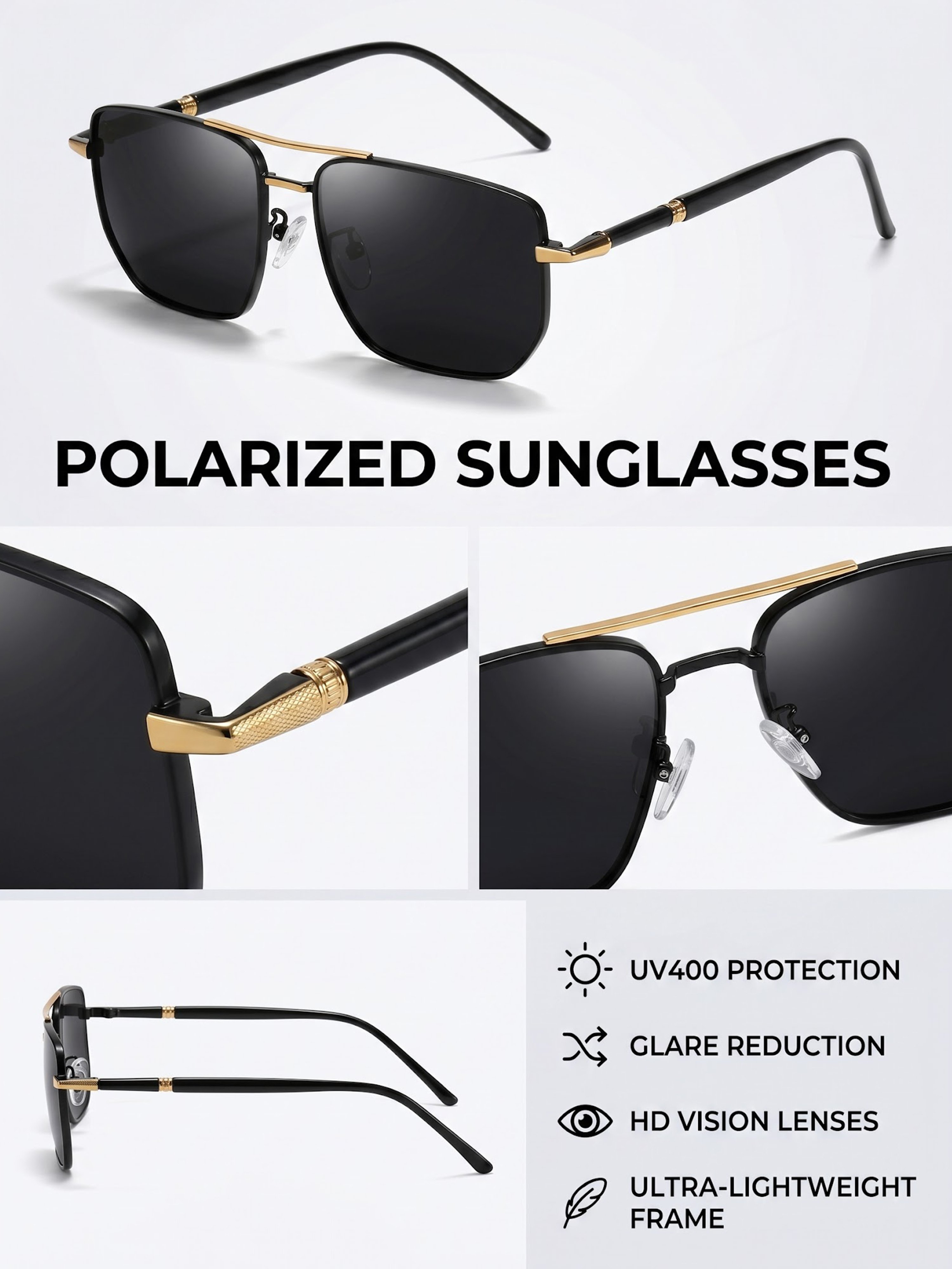 Gold Square Aviator Sunglasses