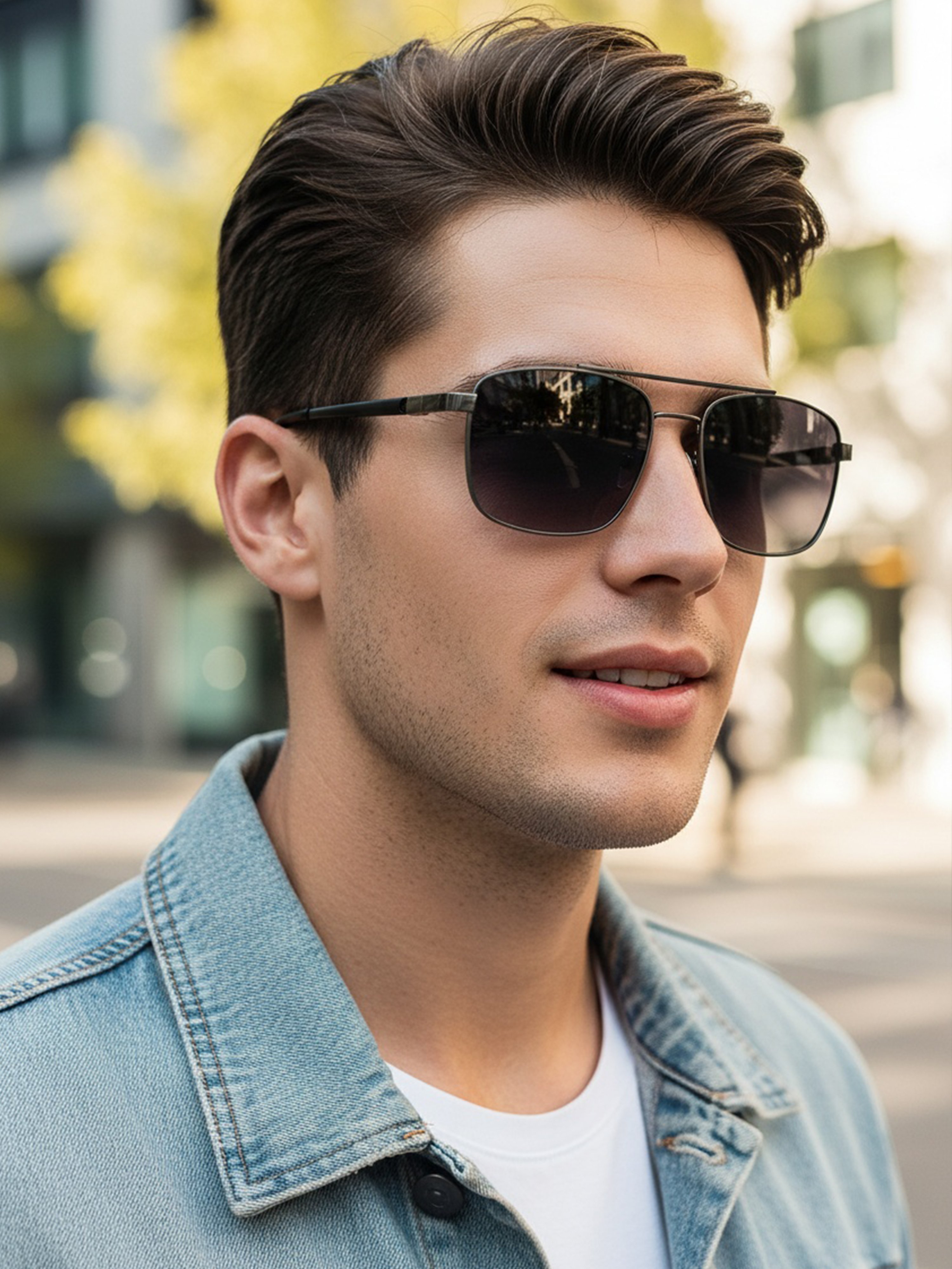 Silver Square Aviator Sunglasses