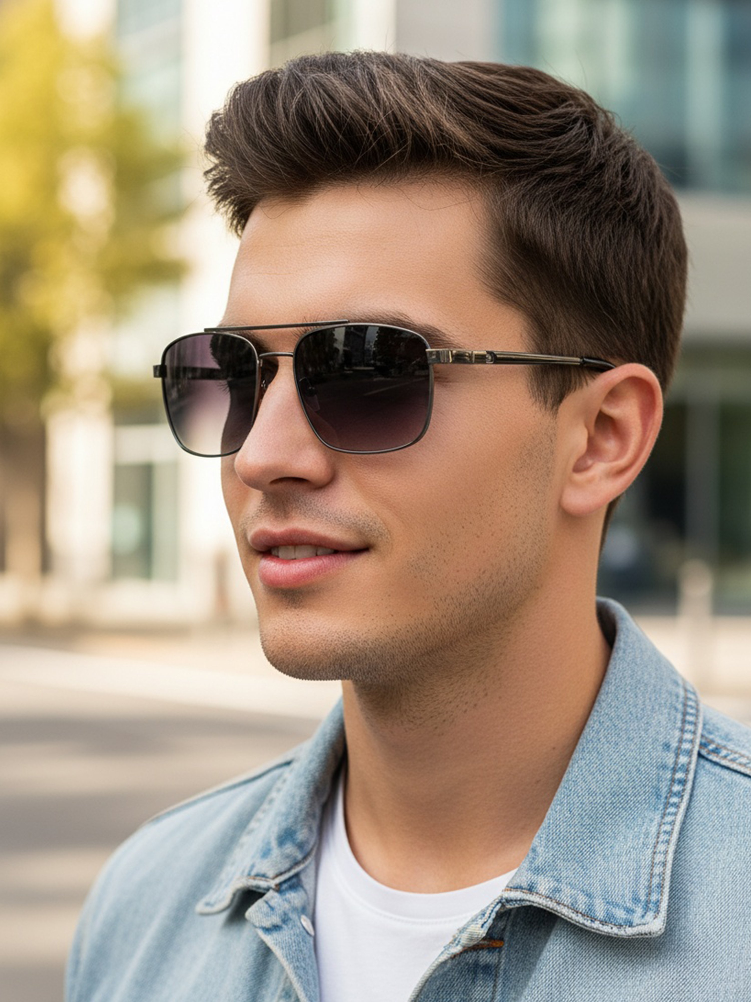 Silver Square Aviator Sunglasses