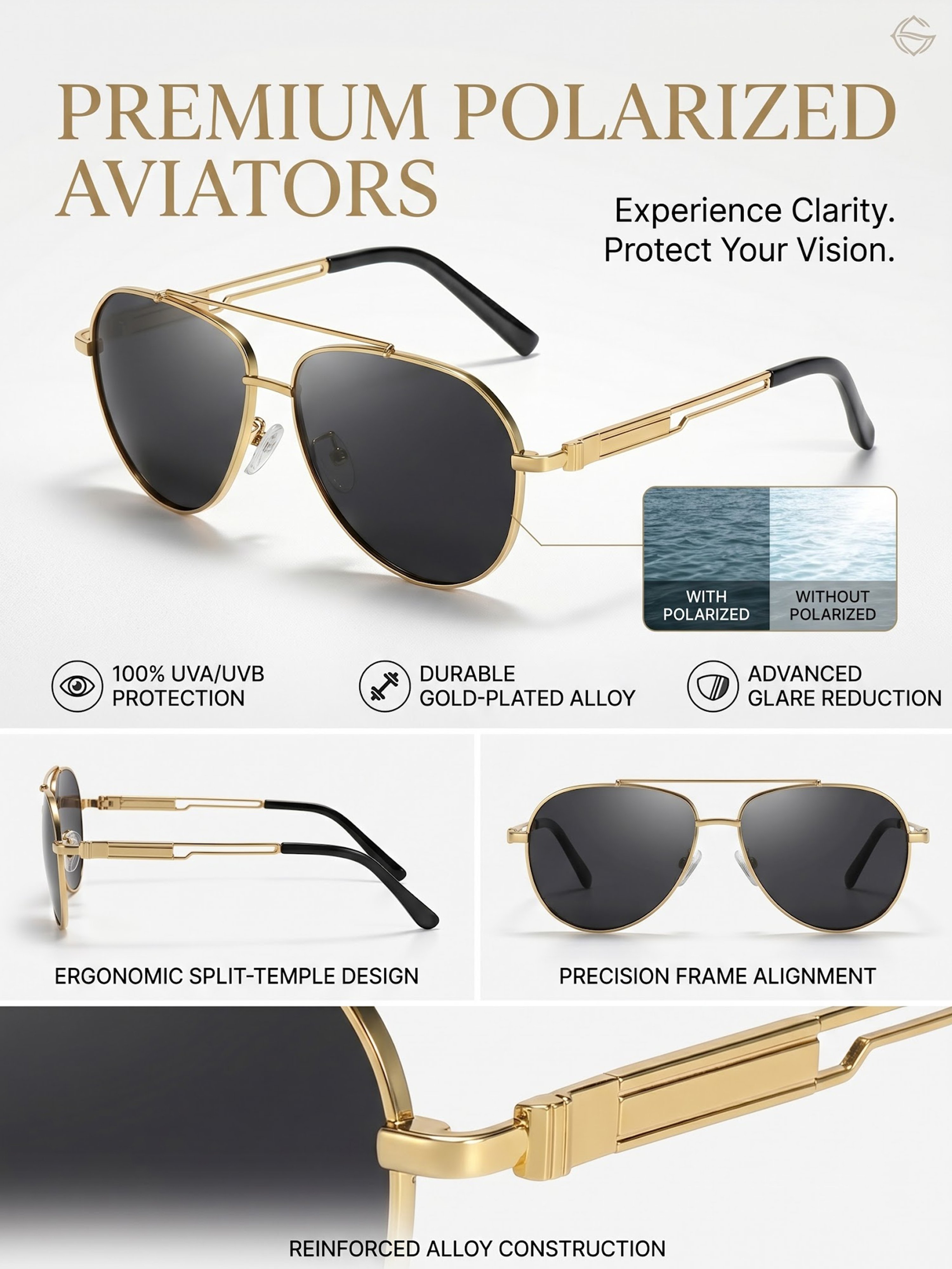 Golden Aviator Sunglasses
