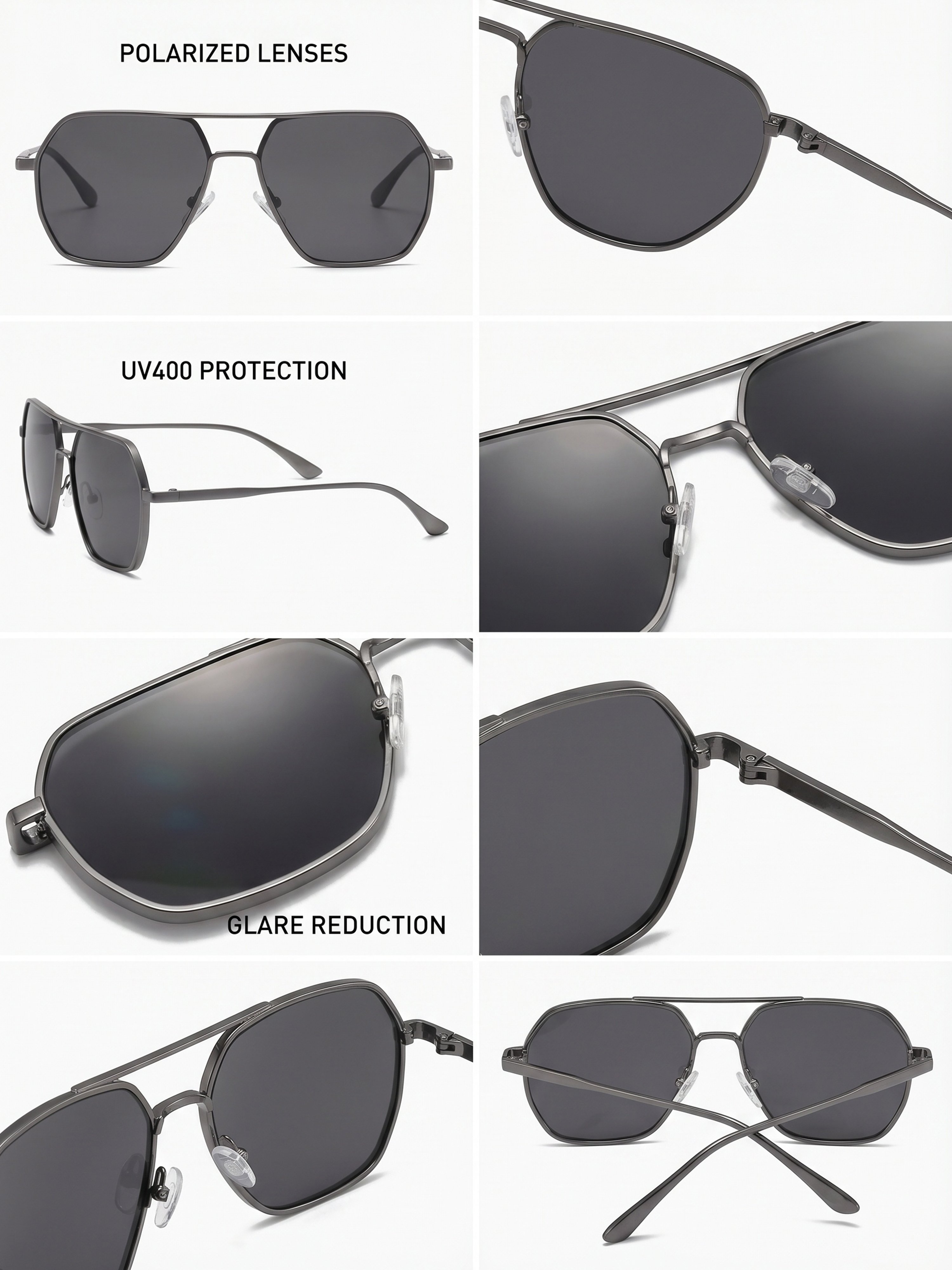 Grey Geometric Aviator Sunglasses