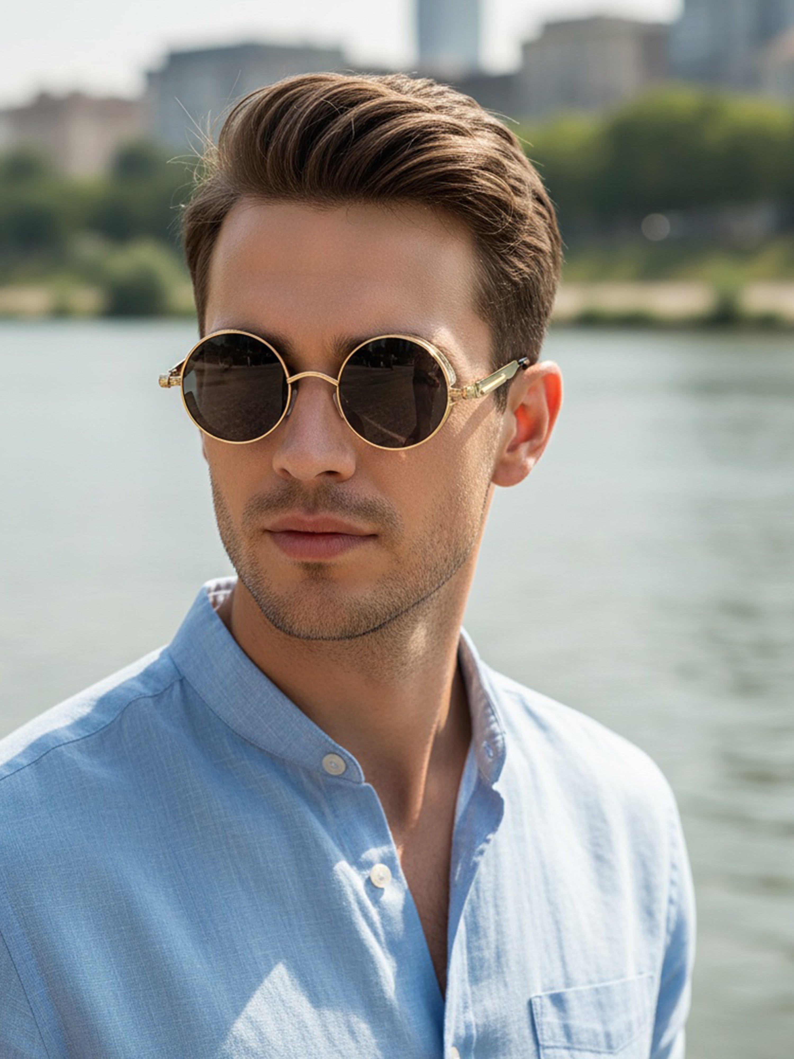 Gold Round Frame Sunglasses