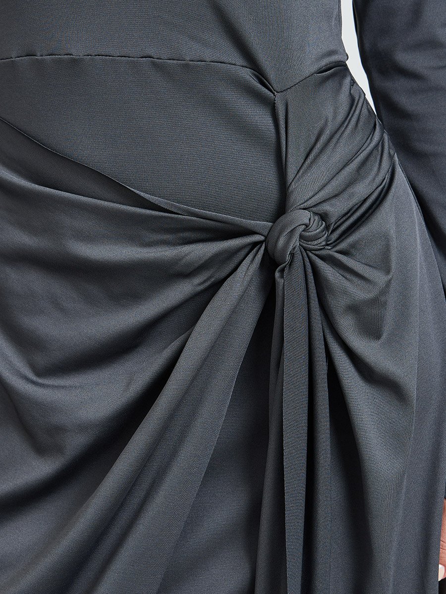 Grey Solid Gathered Details Maxi Dress