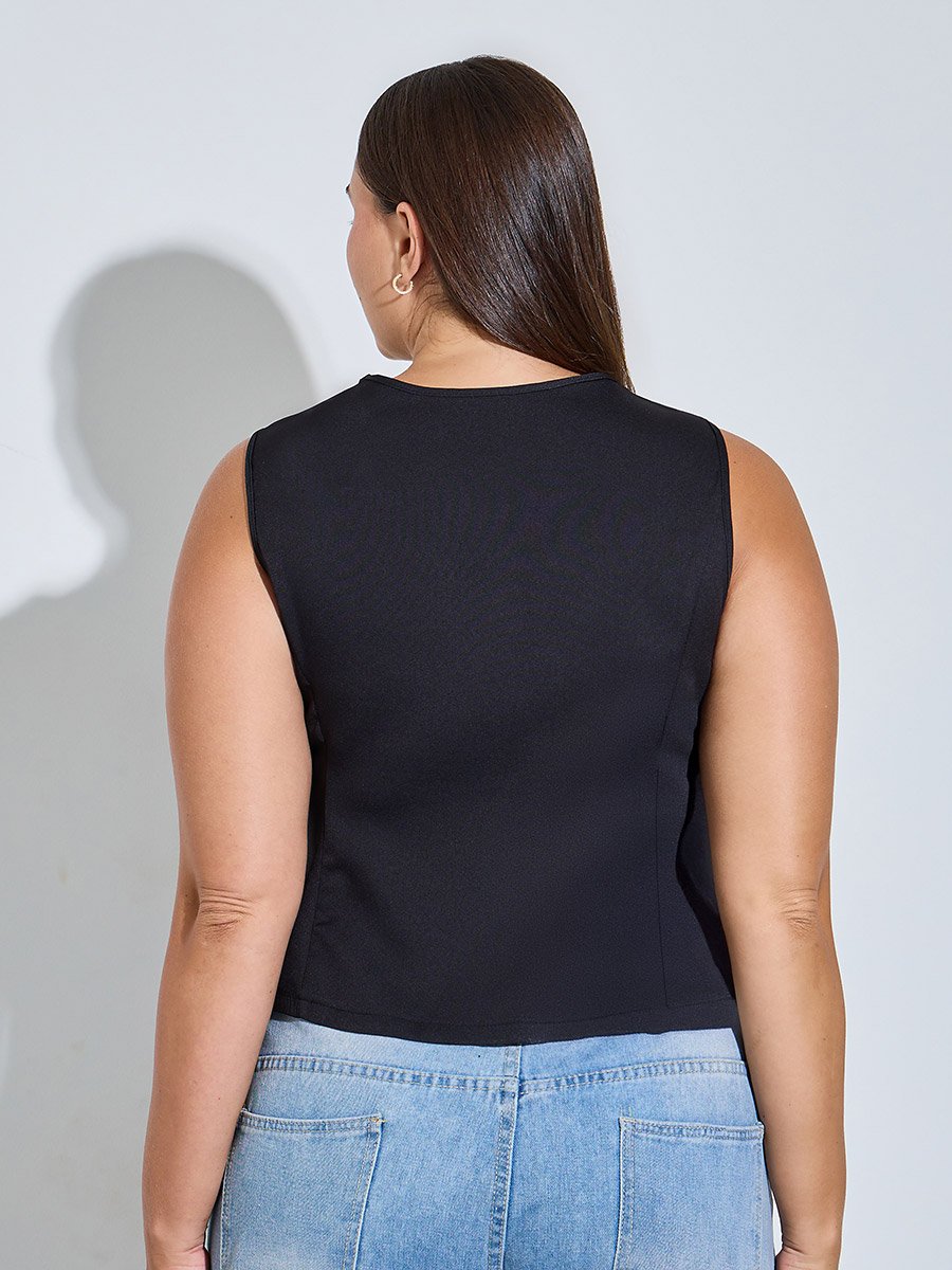 Plus Size Black Sleeveless V-Neck Vest Top