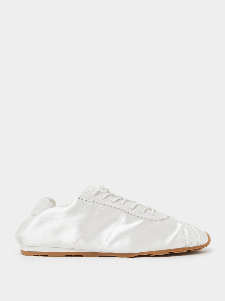Off White Plain Satin Fitted Cuff Sneakers