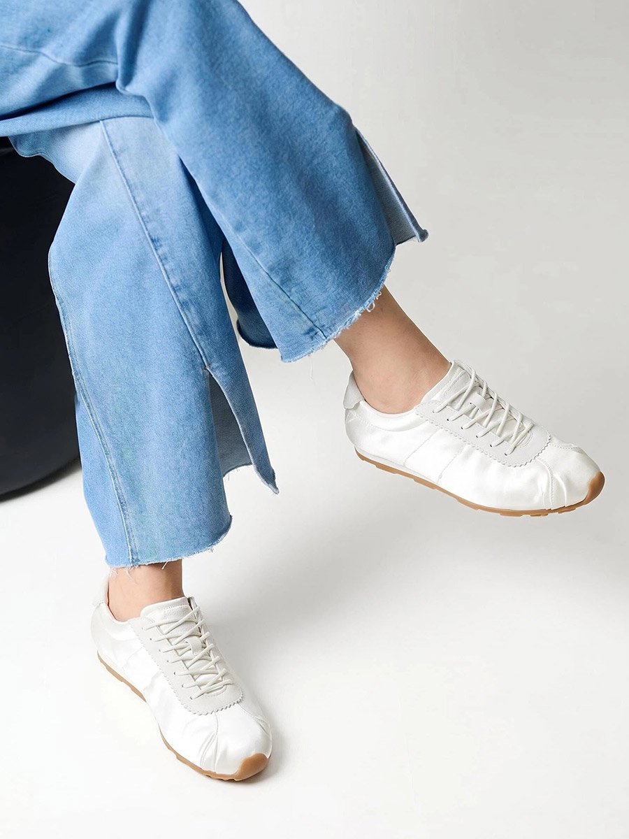 Off White Plain Satin Fitted Cuff Sneakers