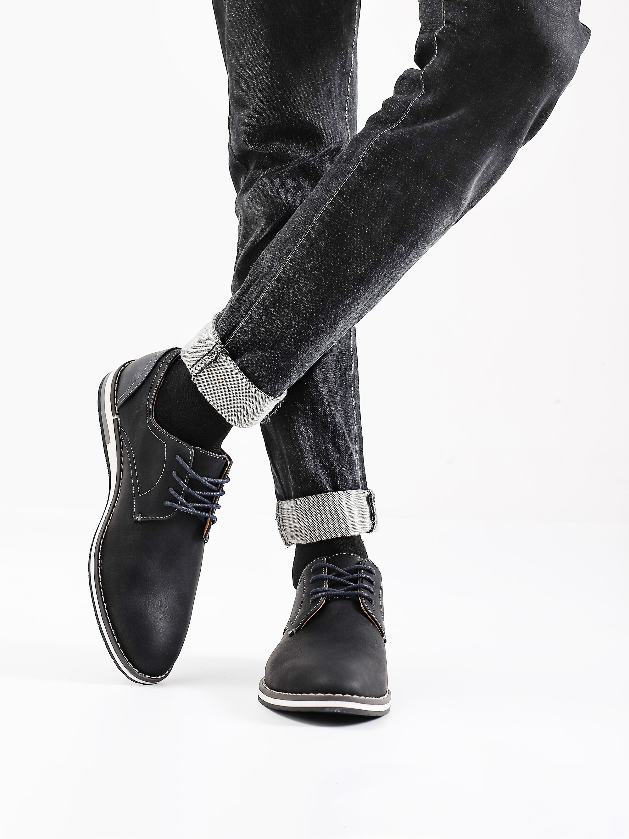 Men Black Casual Derby Shoes
