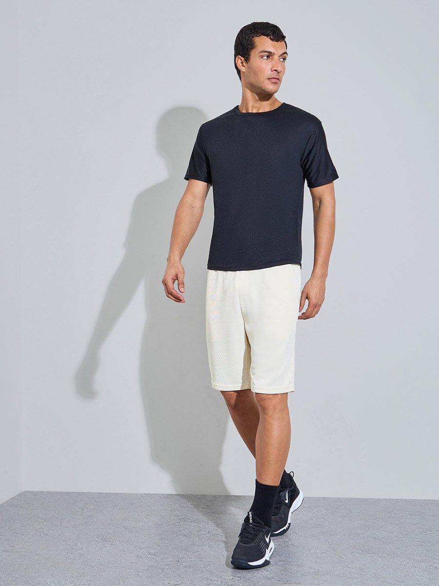 Men Cream Training Shorts with Side Pocket