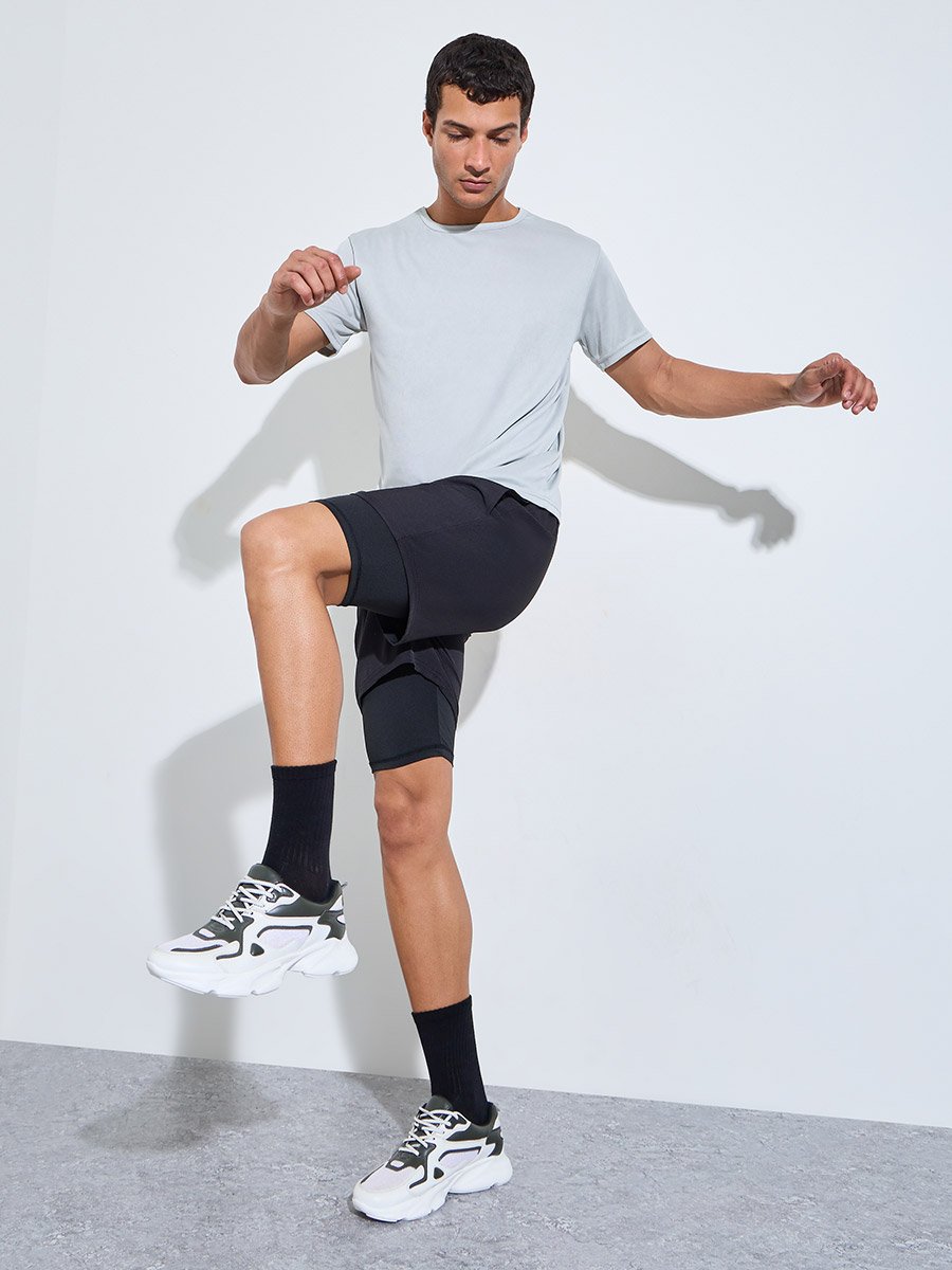 Men Black 2in1 Running Shorts