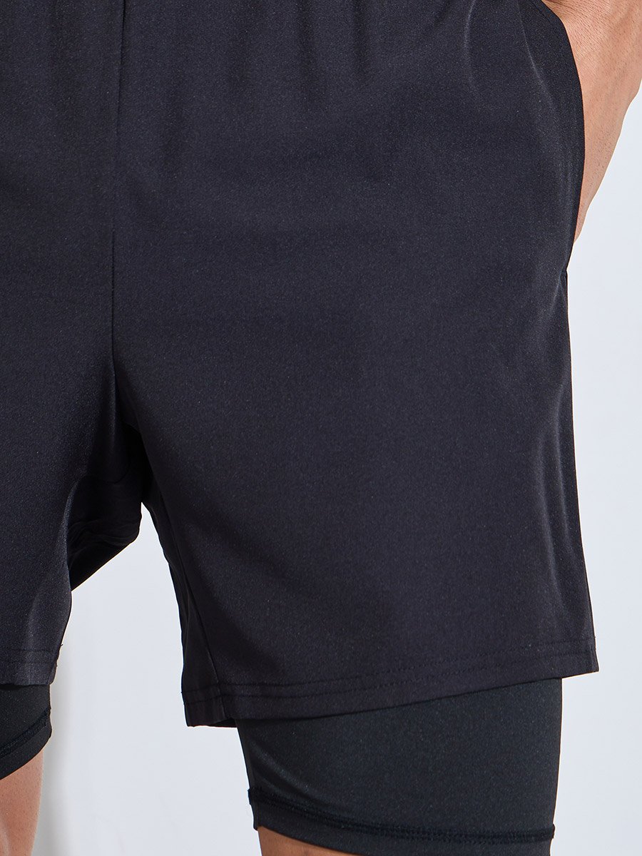 Men Black 2in1 Running Shorts