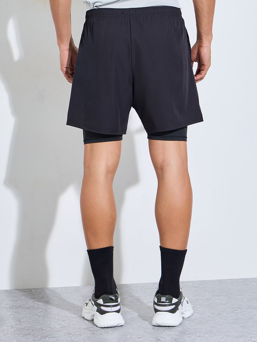 Men Black 2in1 Running Shorts