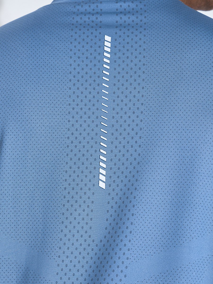 Men Blue Solid Regular Fit Activewear T-Shirt