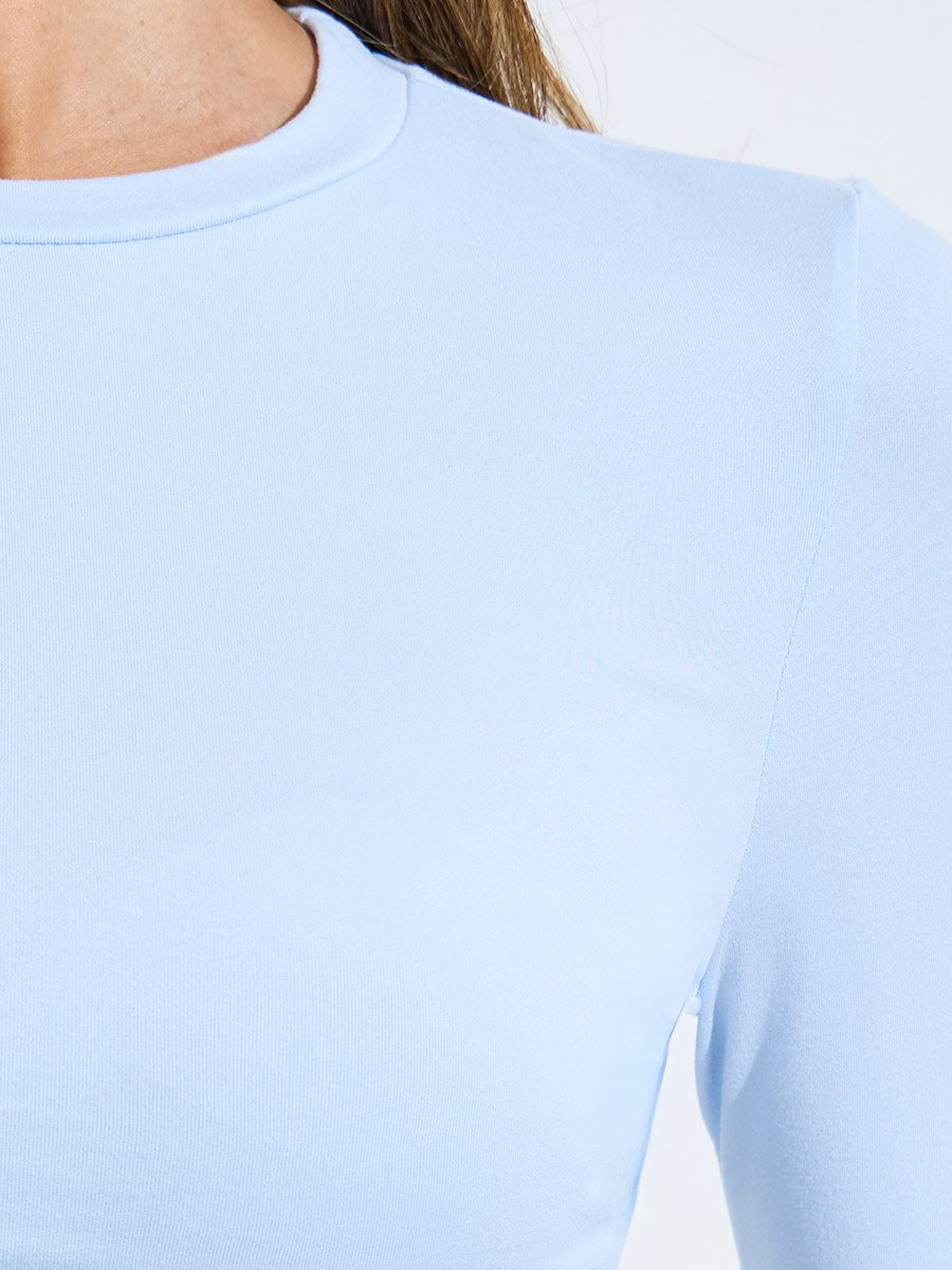 Blue Thumbhole Detail LS Crop Top and Broad Waist Flared Pants Set