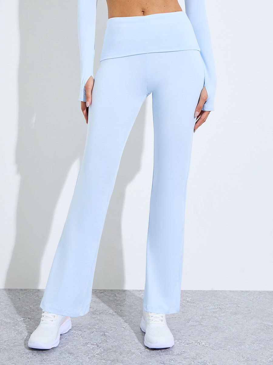 Blue Thumbhole Detail LS Crop Top and Broad Waist Flared Pants Set