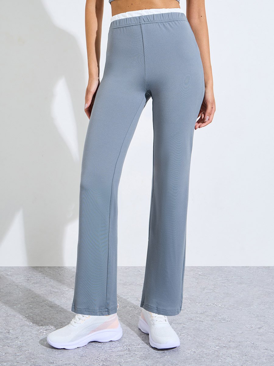 Grey Contrast Dual Strap Tank and Straight Pants Set