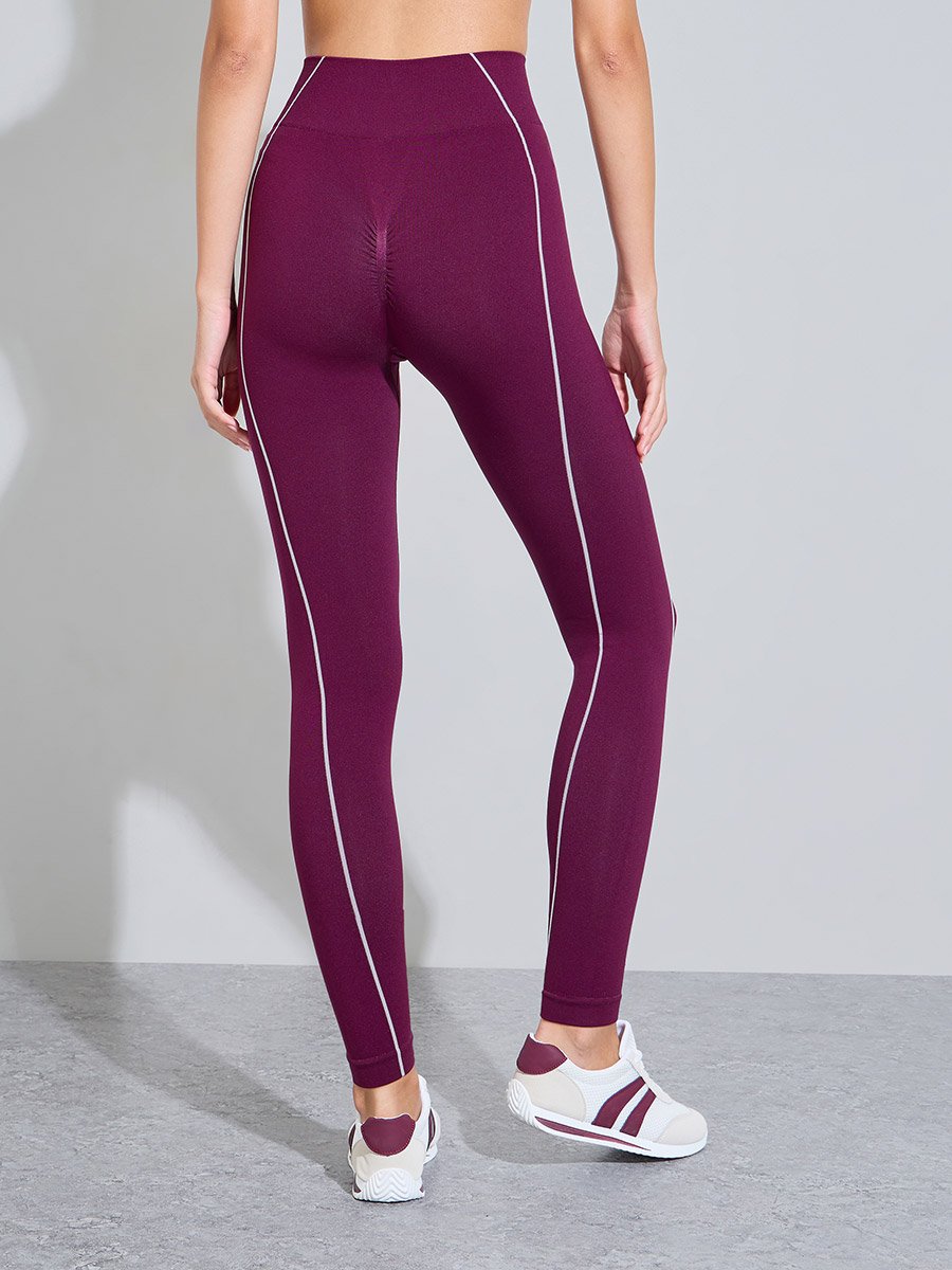 Burgundy Contrast Seam Detail Broad Waist Leggings