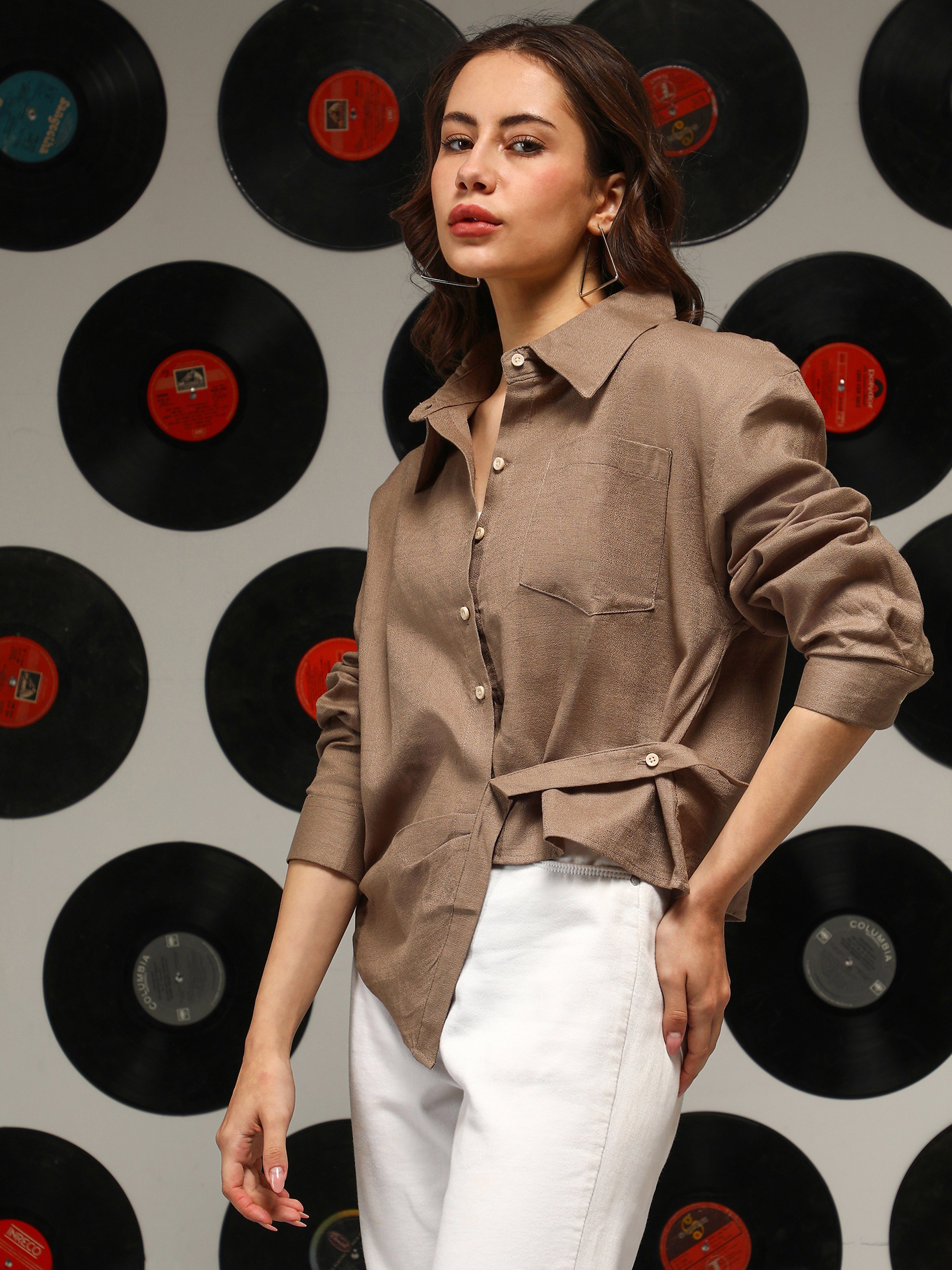 Brown Solid Wrap Shirt