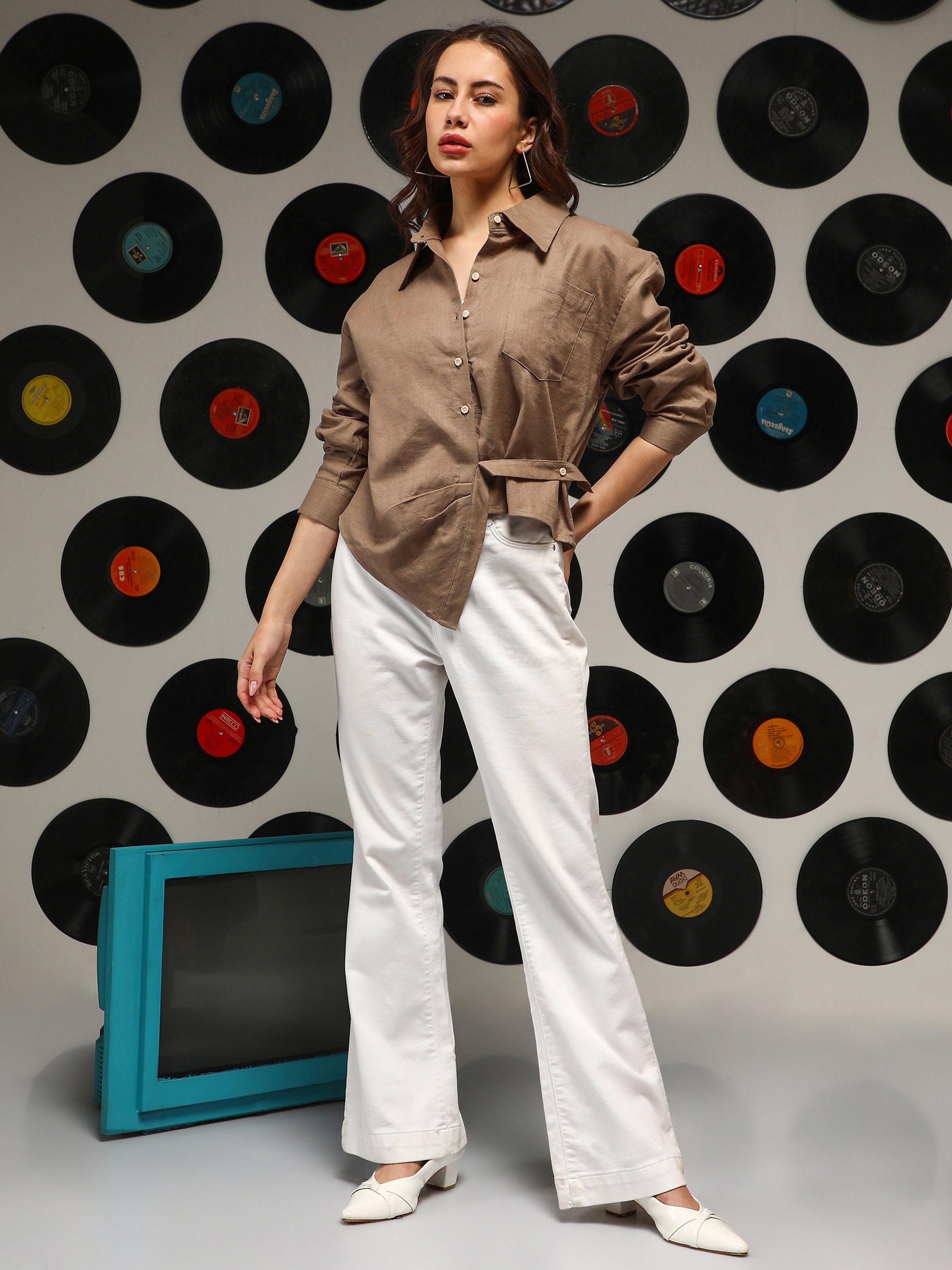 Brown Solid Wrap Shirt
