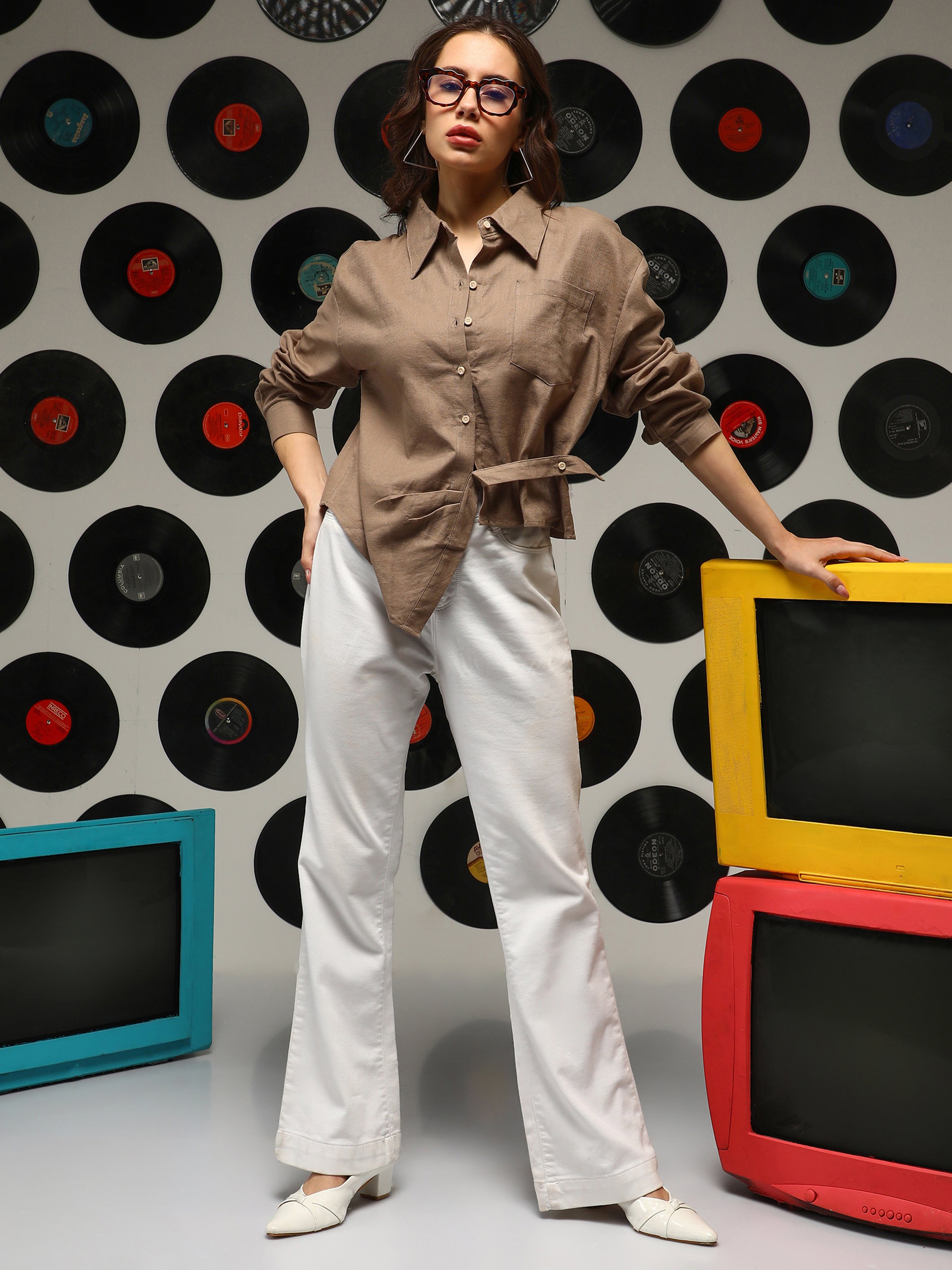 Brown Solid Wrap Shirt