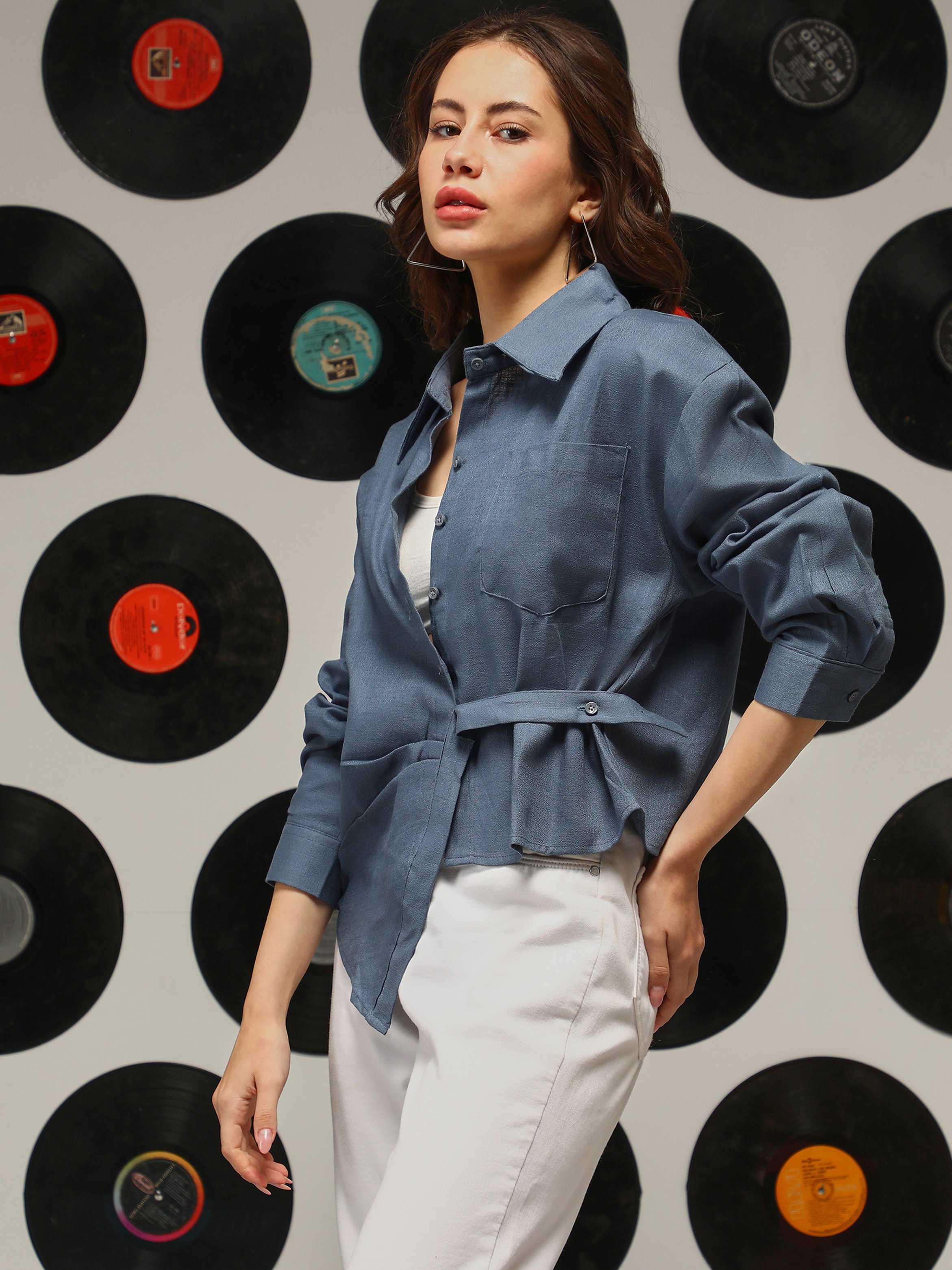 Blue Long Sleeve Wrap Shirt