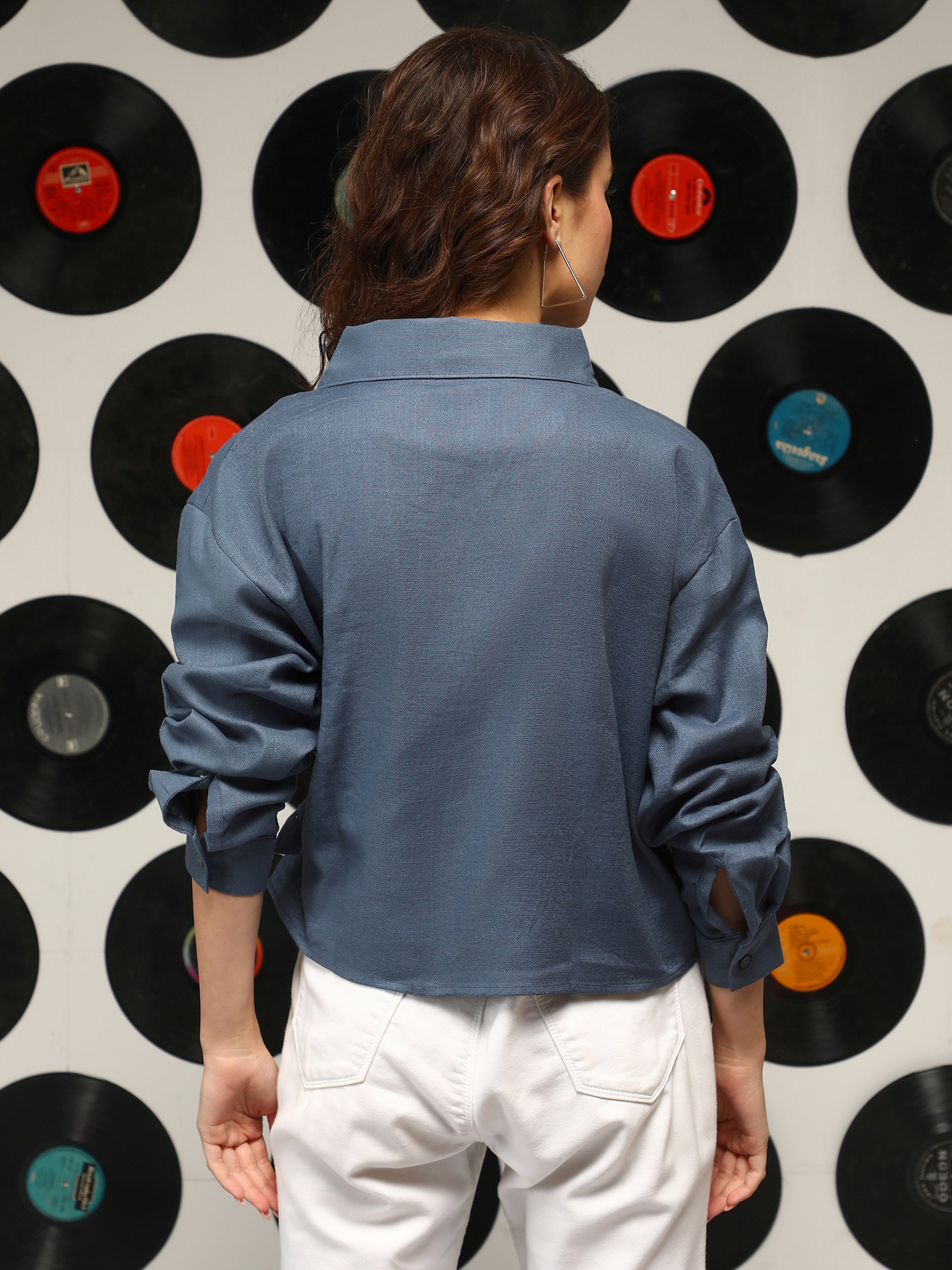 Blue Long Sleeve Wrap Shirt