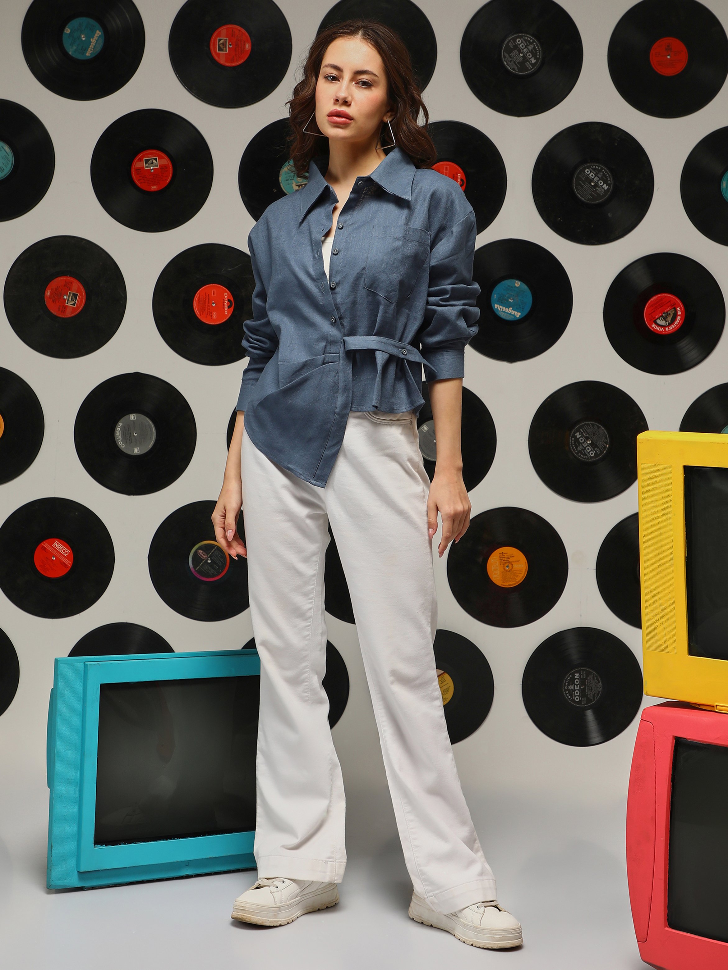 Blue Long Sleeve Wrap Shirt