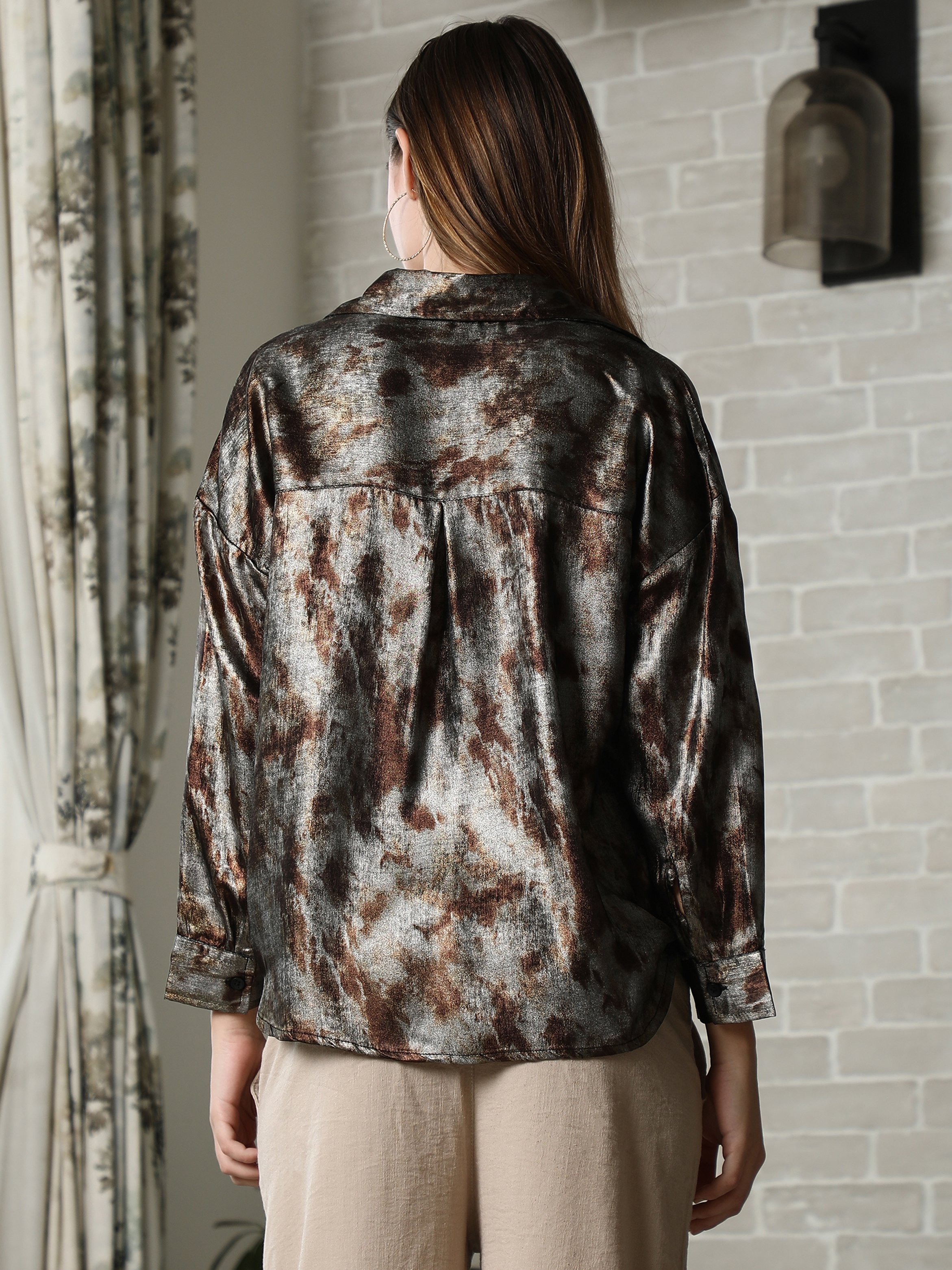 Chocolate Brown Textured Long Sleeve Shirt
