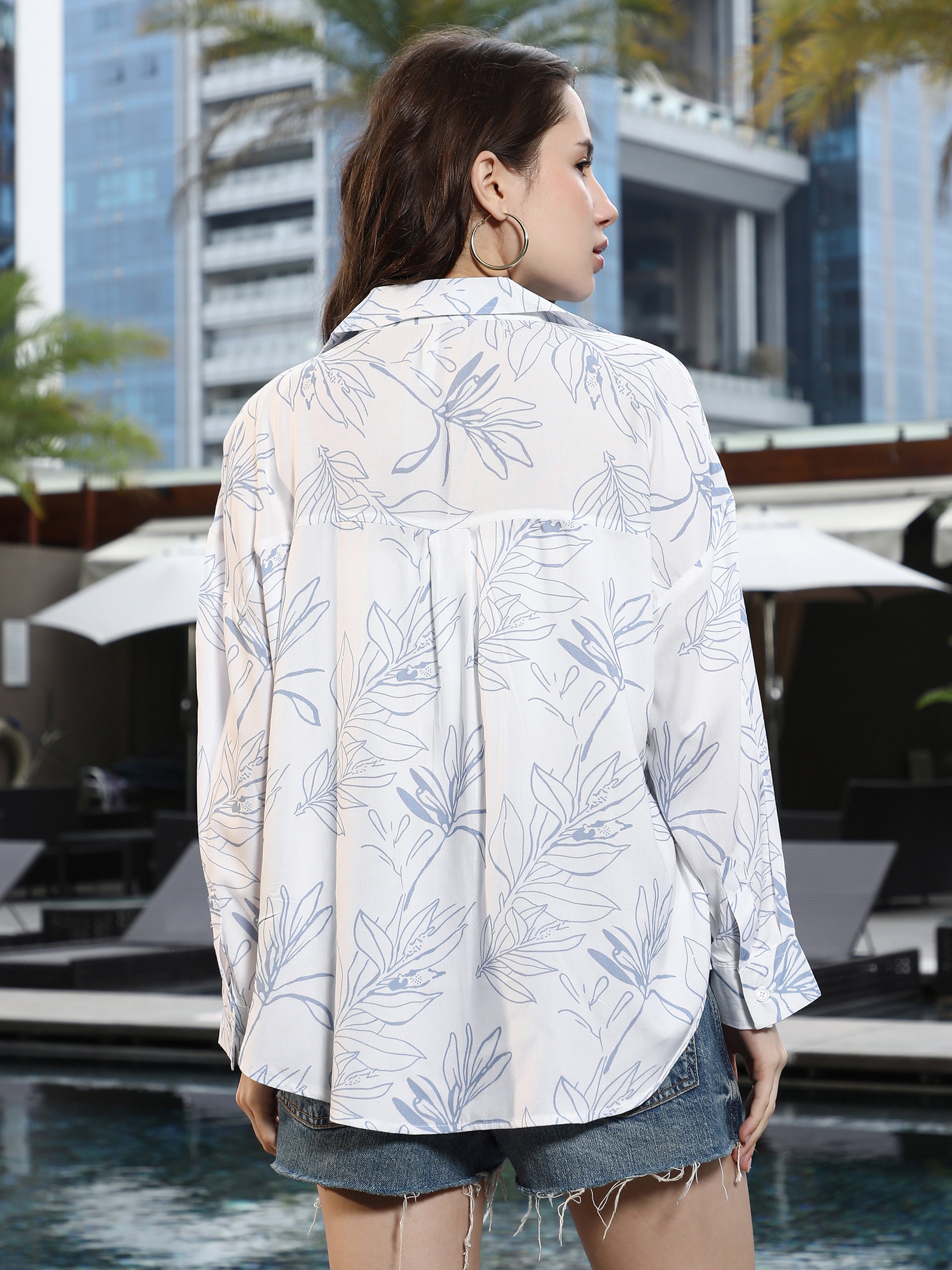  Floral Print Oversized Shirt
