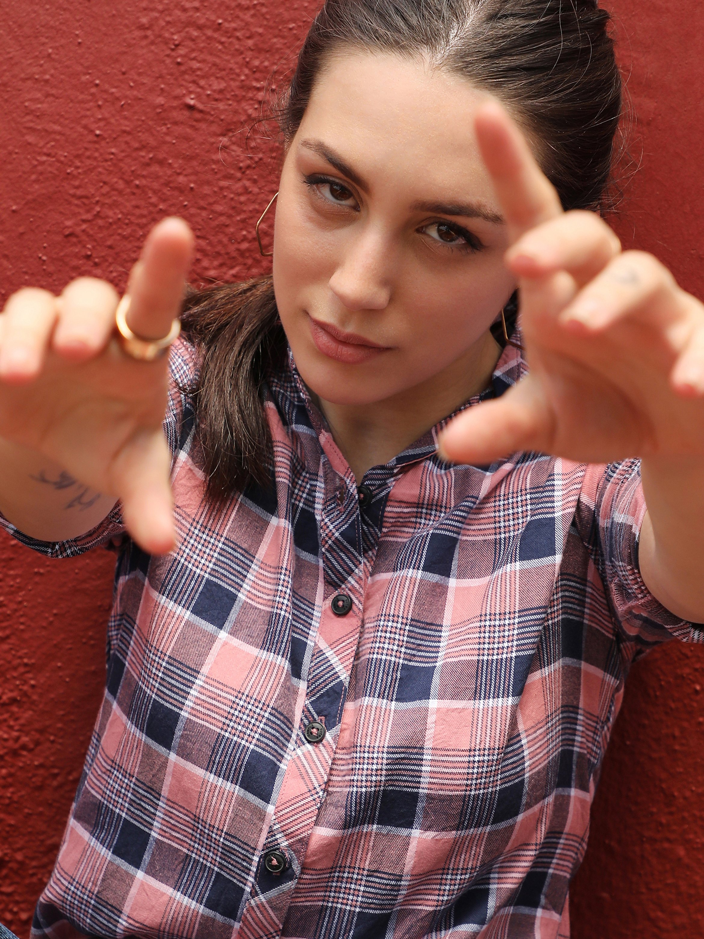 Baby Pink and Navy Blue Plaid Long Sleeve Shirt