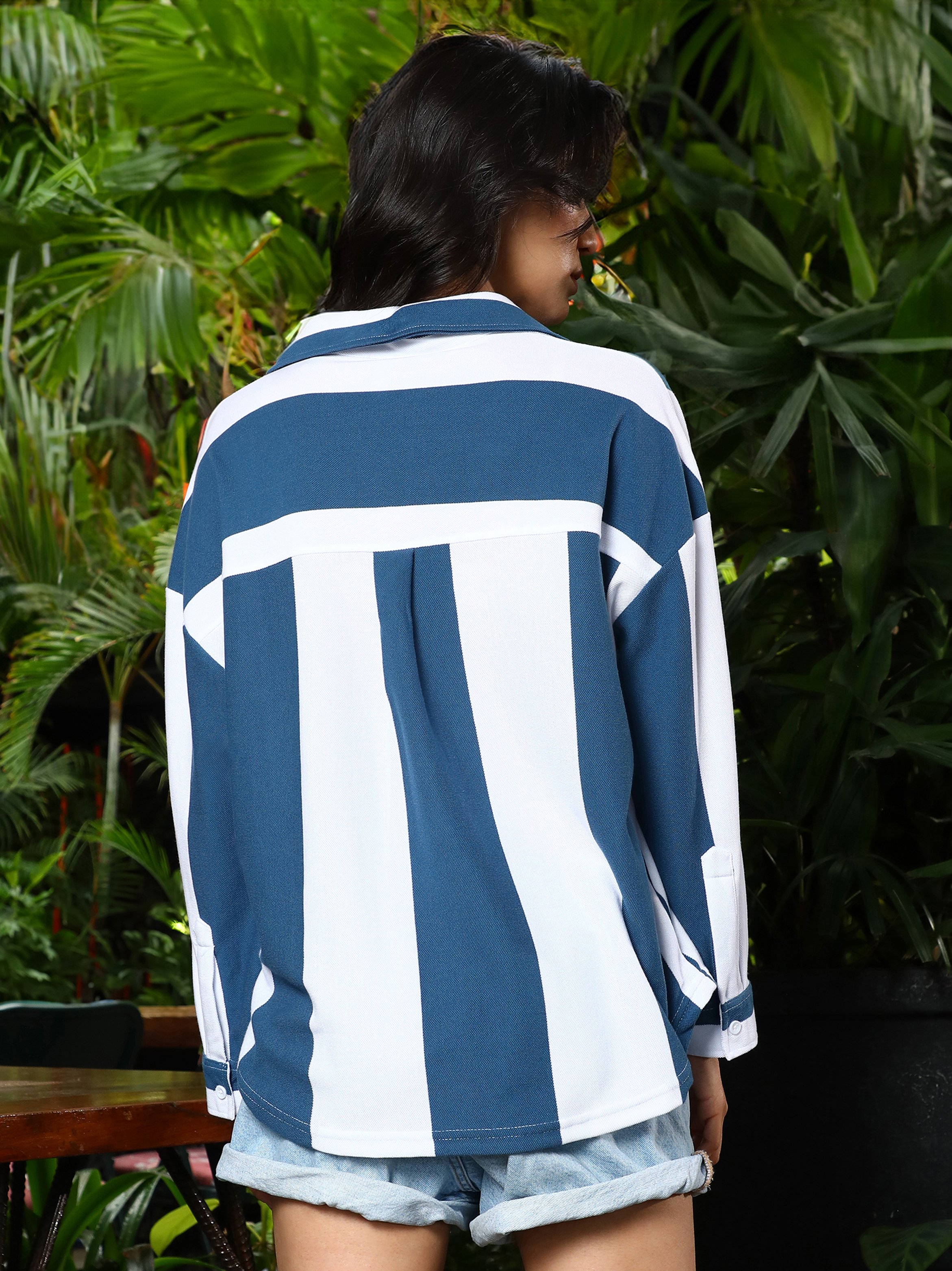 Blue and White Striped Boxy Shirt
