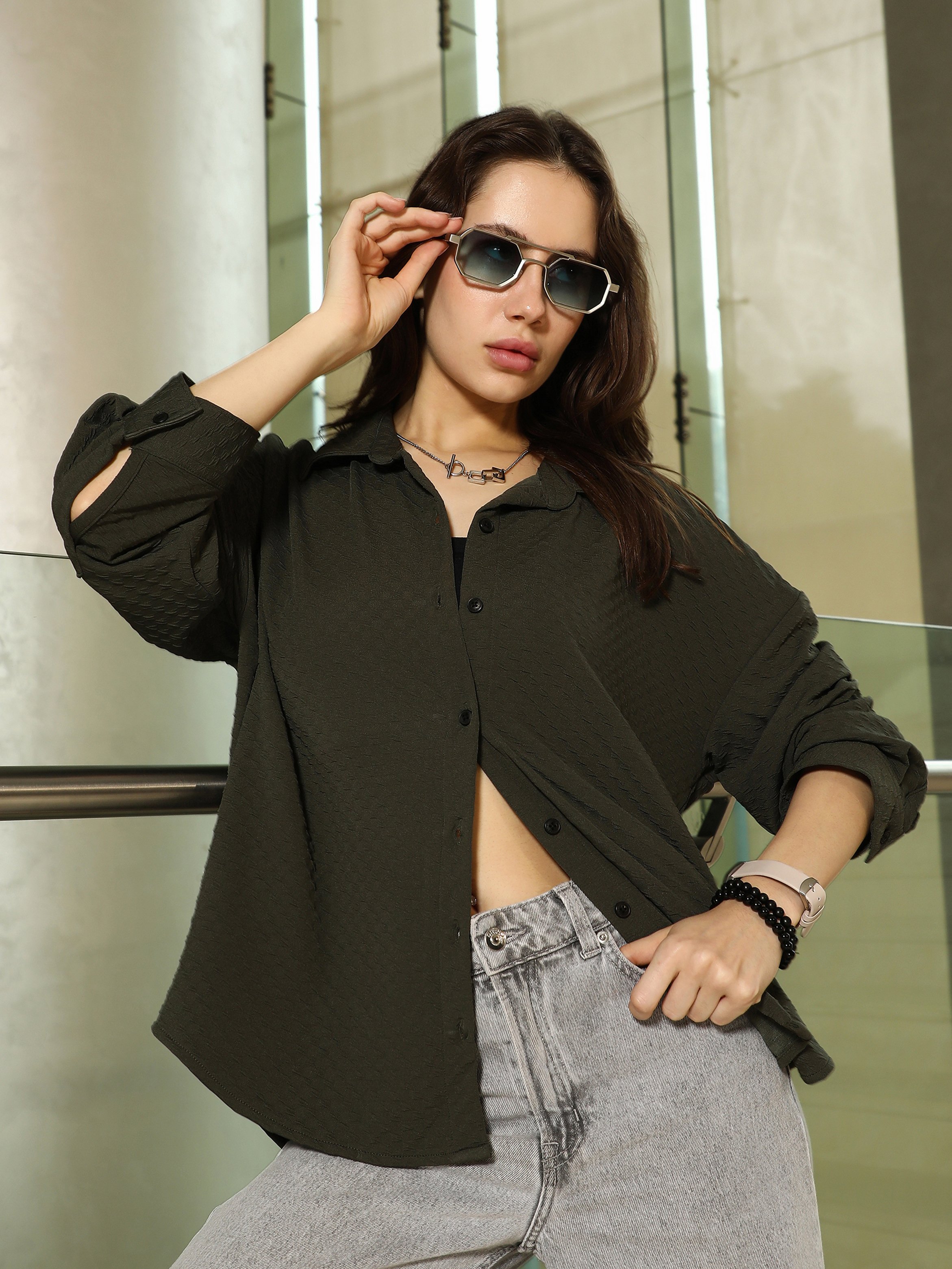 Dark Olive Green Jacquard Shirt