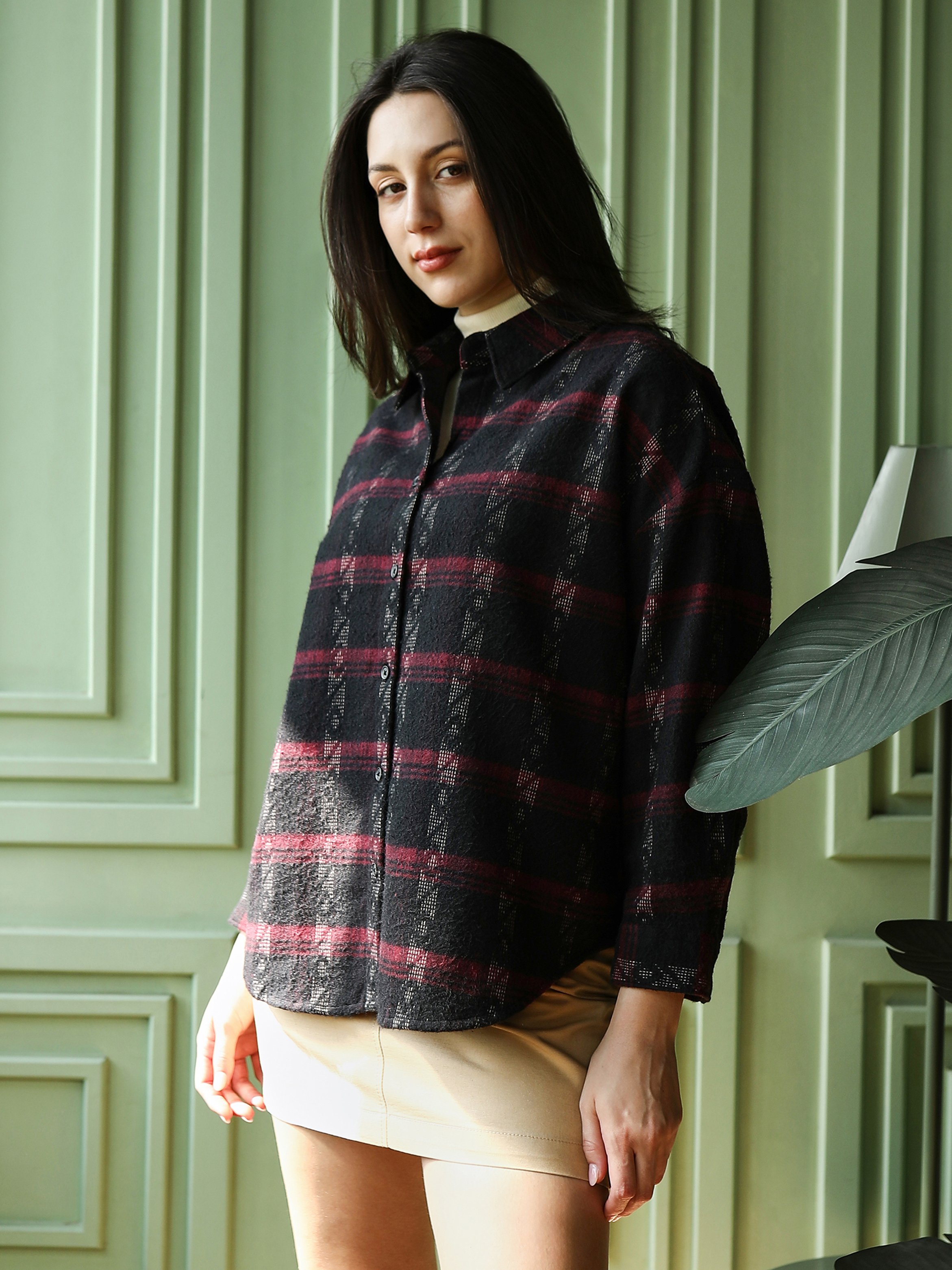 Plaid Long Sleeve Oversized Shirt