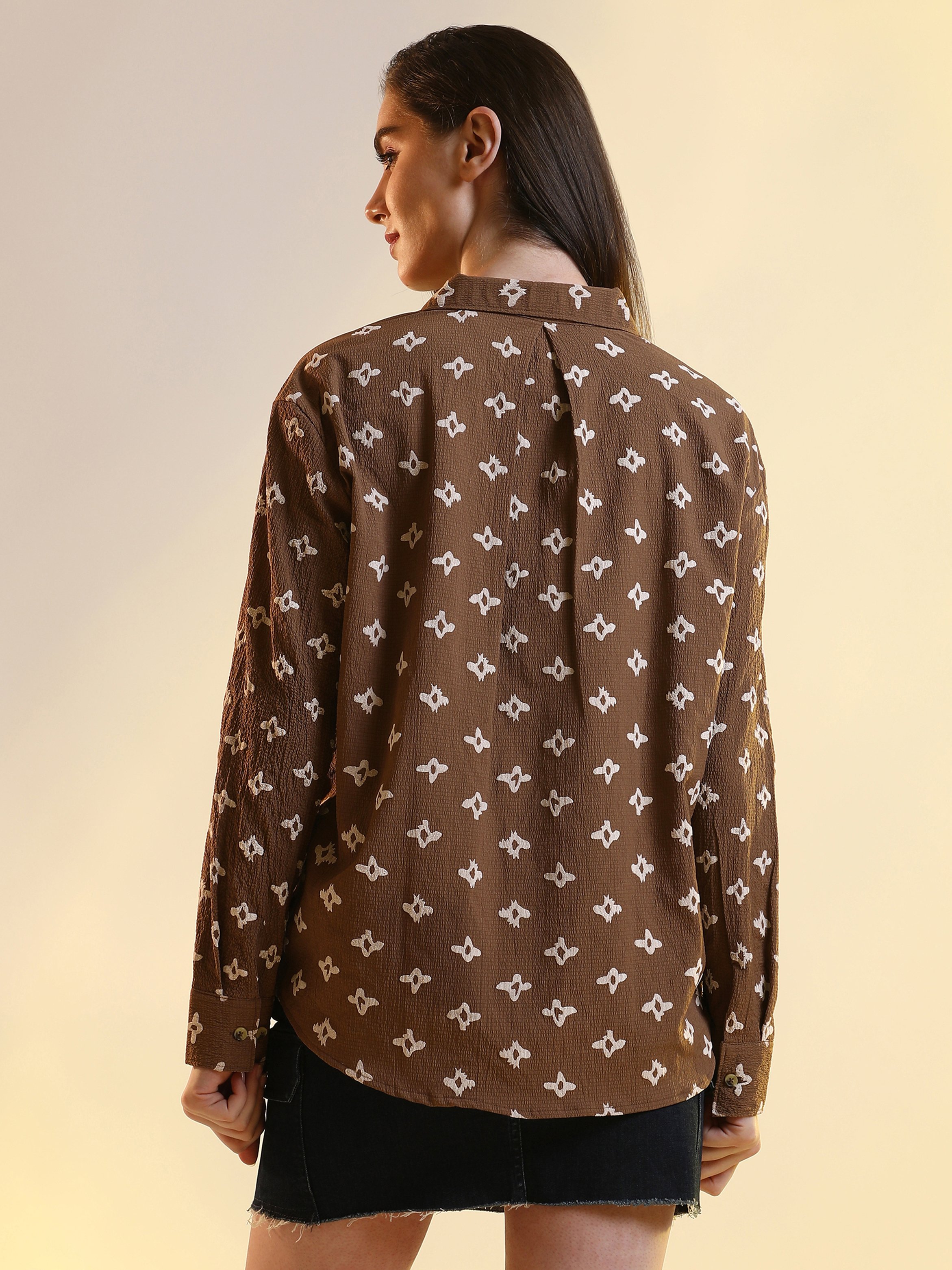 Chocolate Brown Floral Print Oversized Shirt