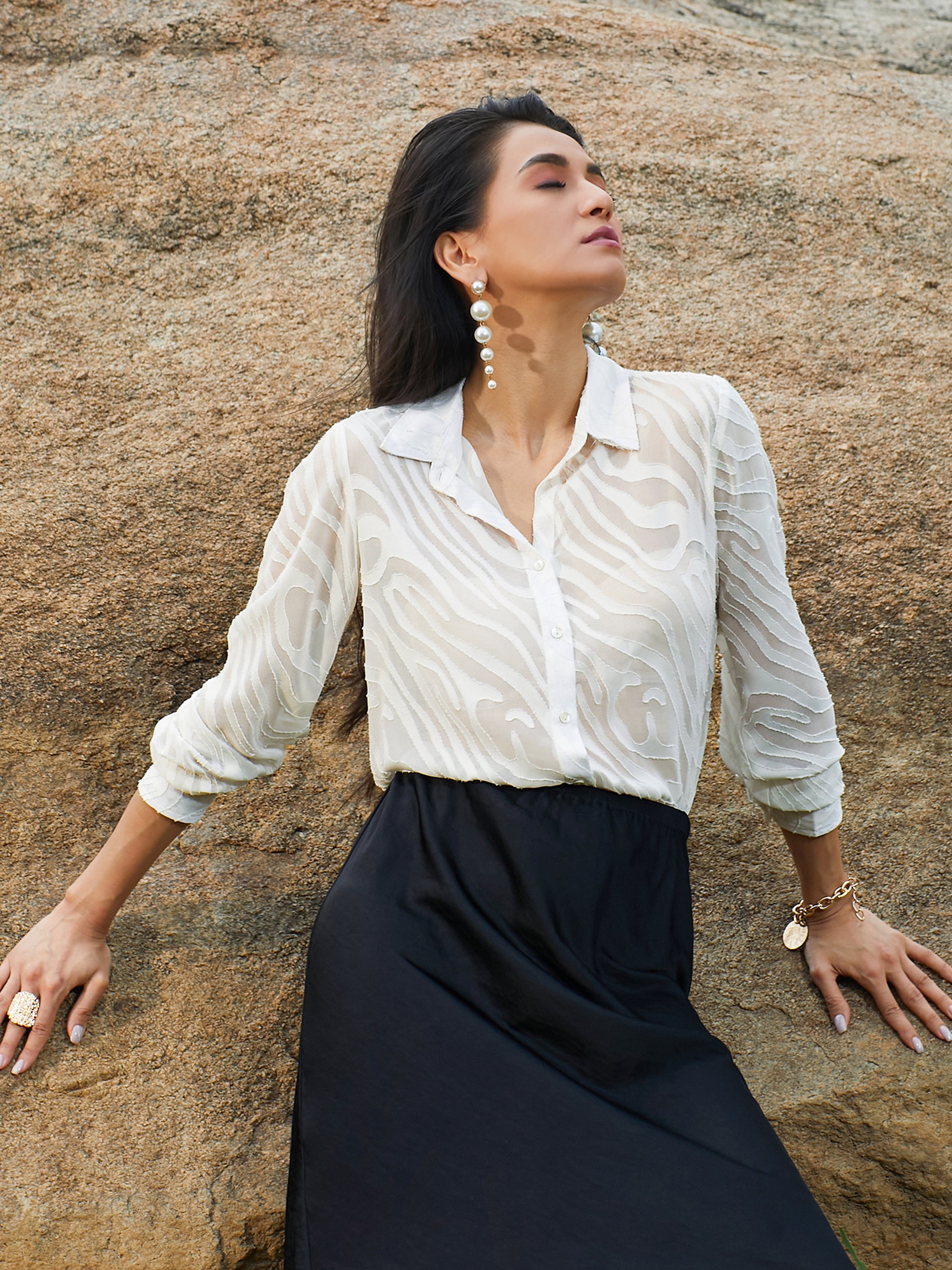 White Textured Sheer Shirt