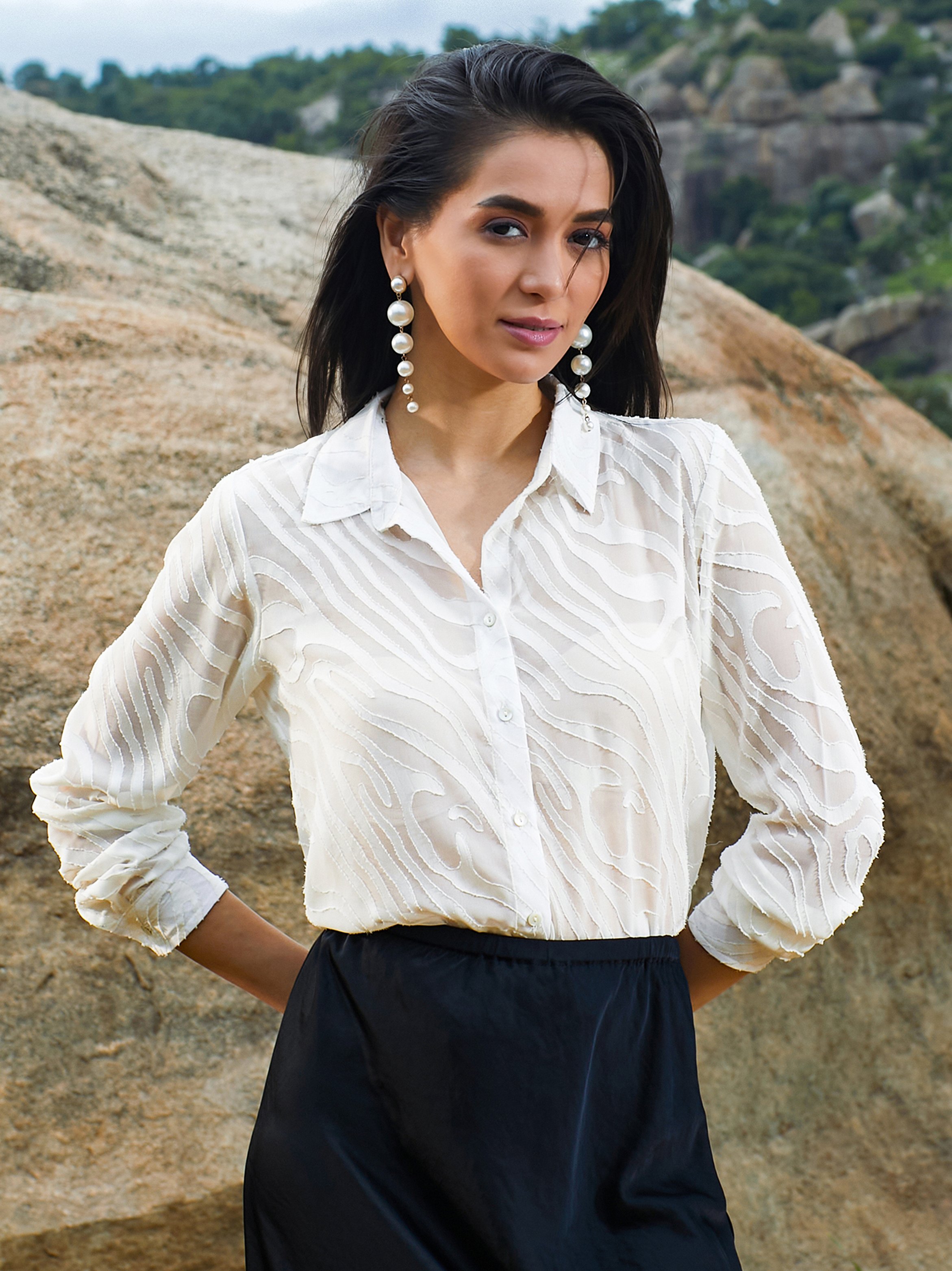White Textured Sheer Shirt