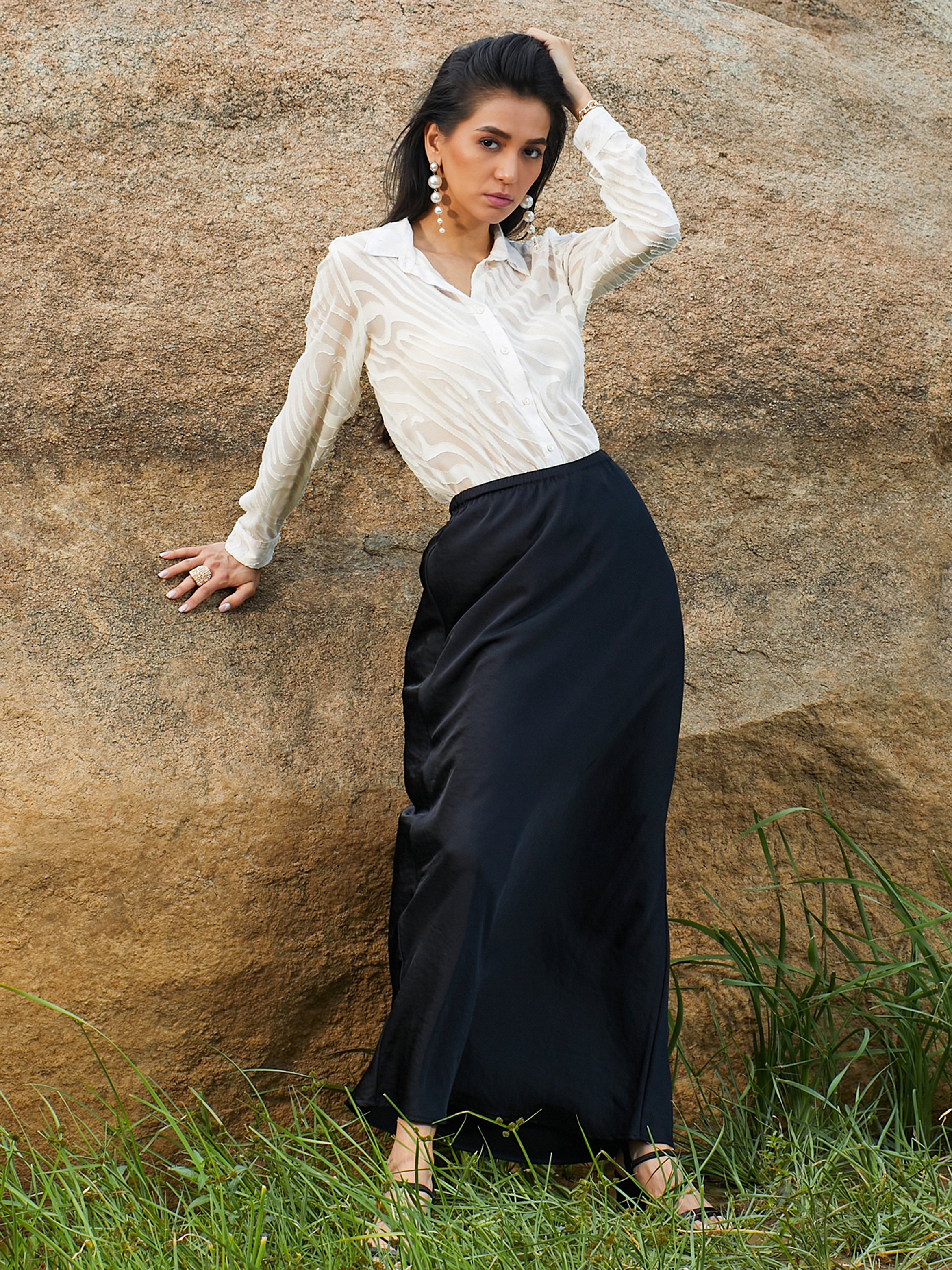 White Textured Sheer Shirt