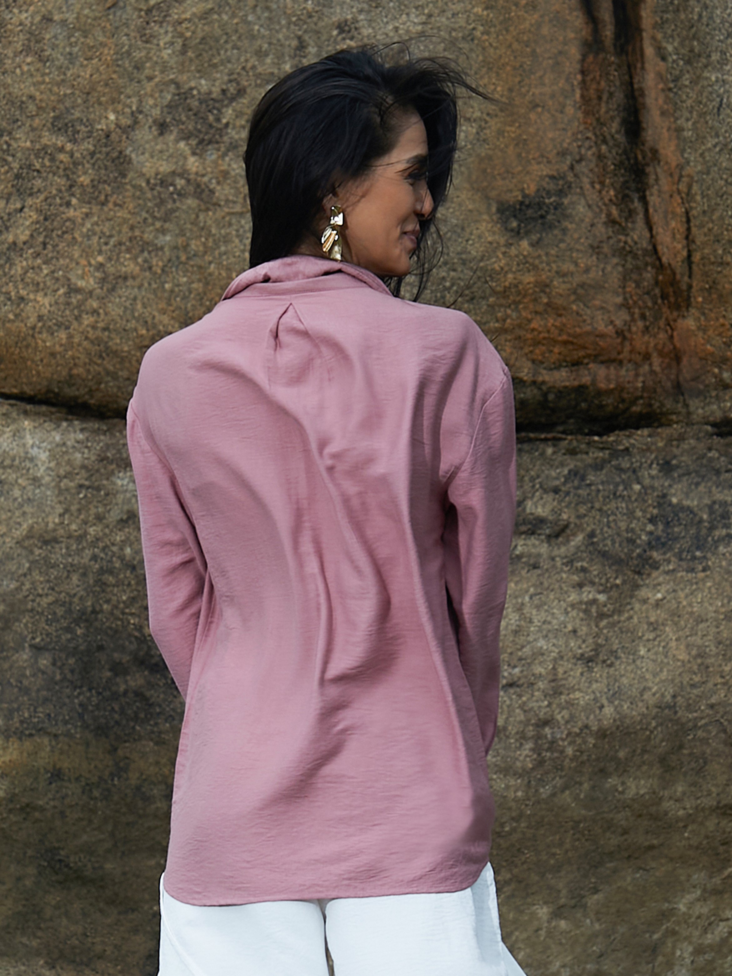 Pink Solid Wrinkled Long Sleeve Shirt
