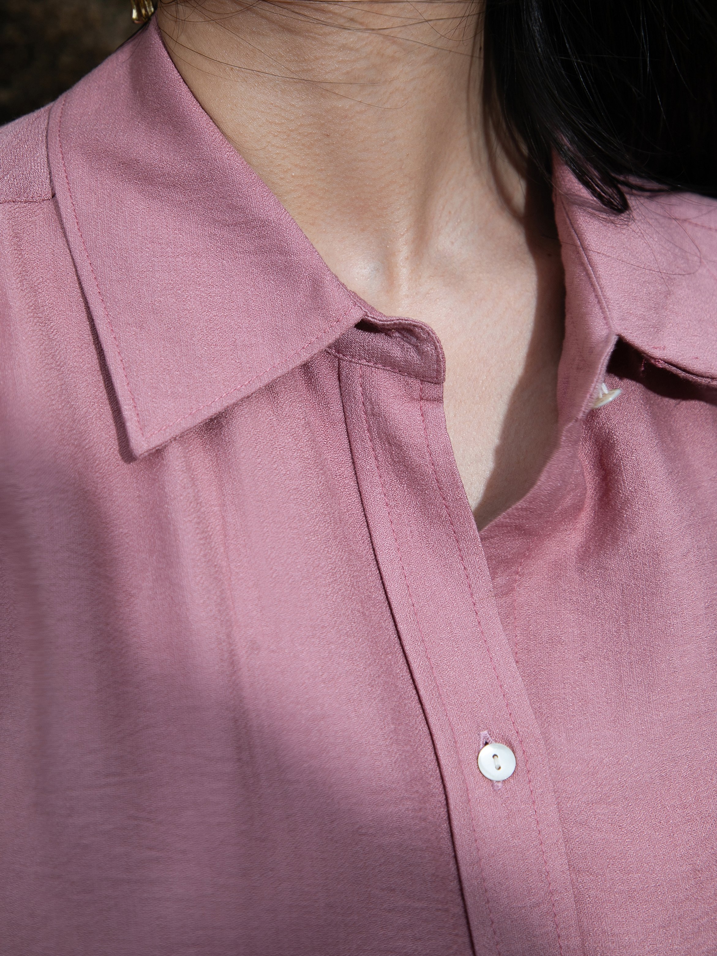 Pink Solid Wrinkled Long Sleeve Shirt