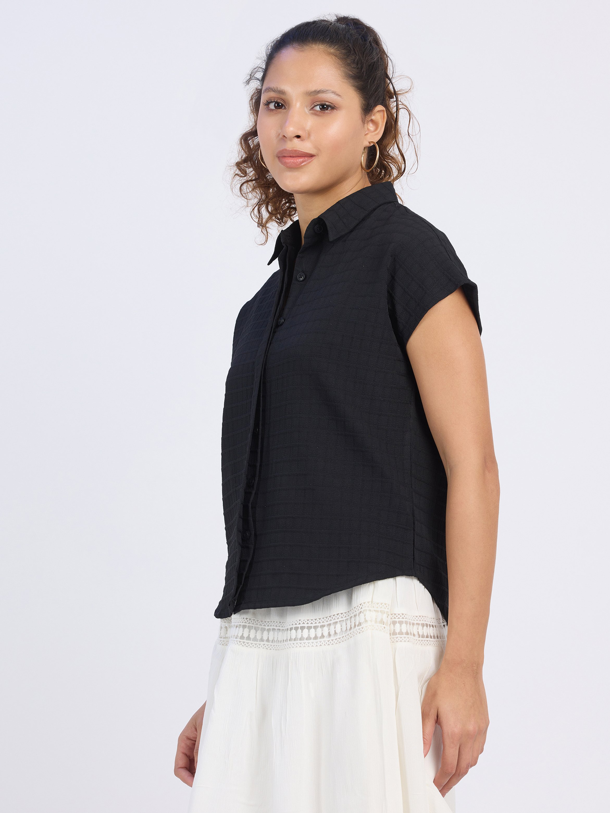 Black Textured Short Sleeve Shirt