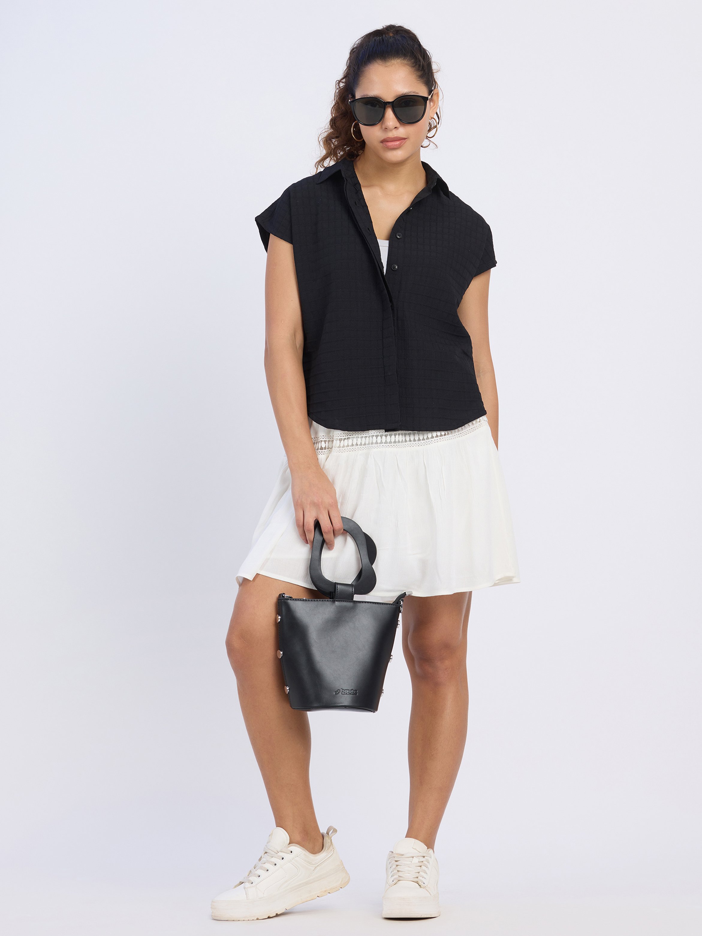 Black Textured Short Sleeve Shirt