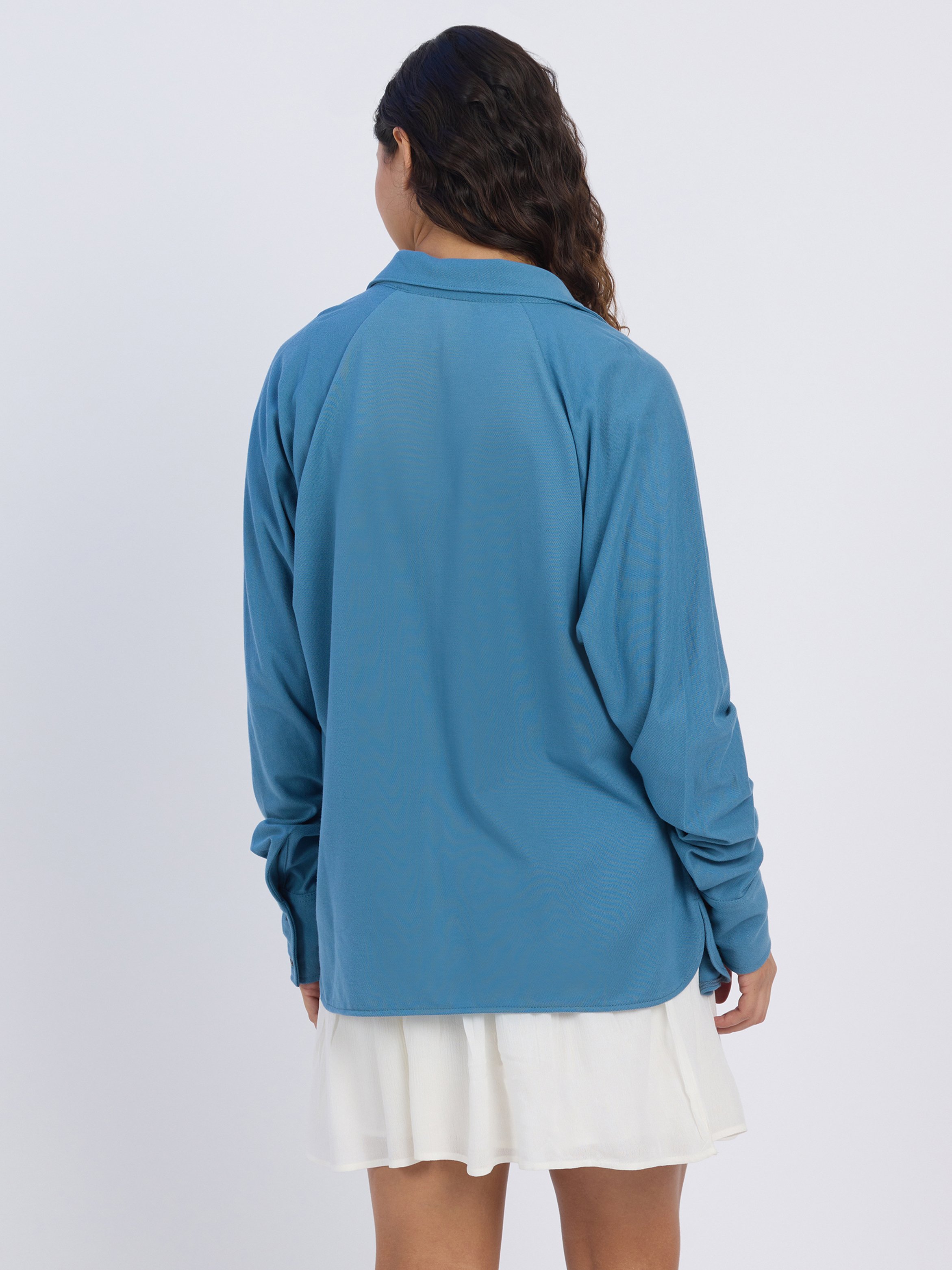 Blue Solid Oversized Shirt