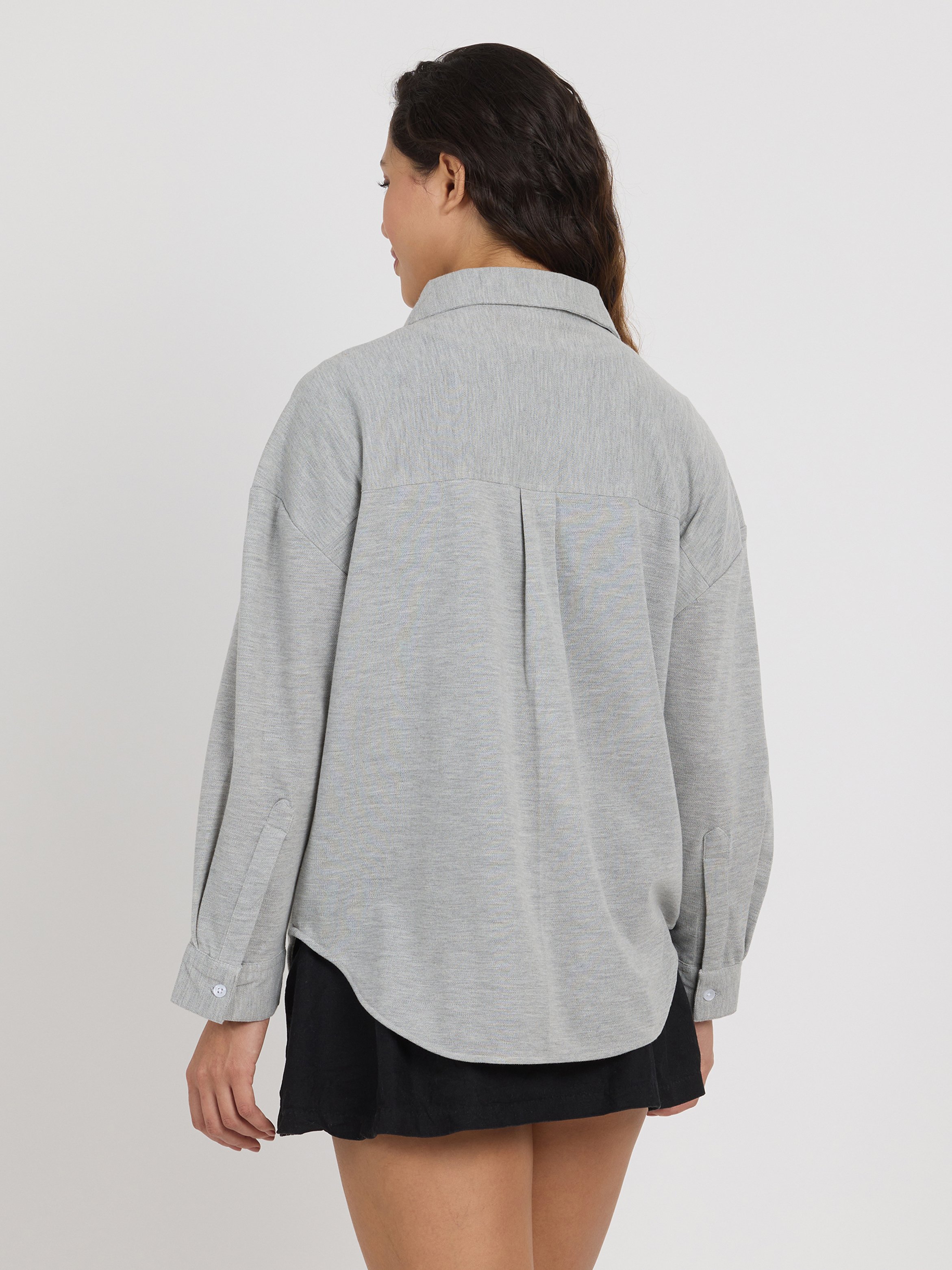 Grey Solid Long Sleeve Oversized Shirt