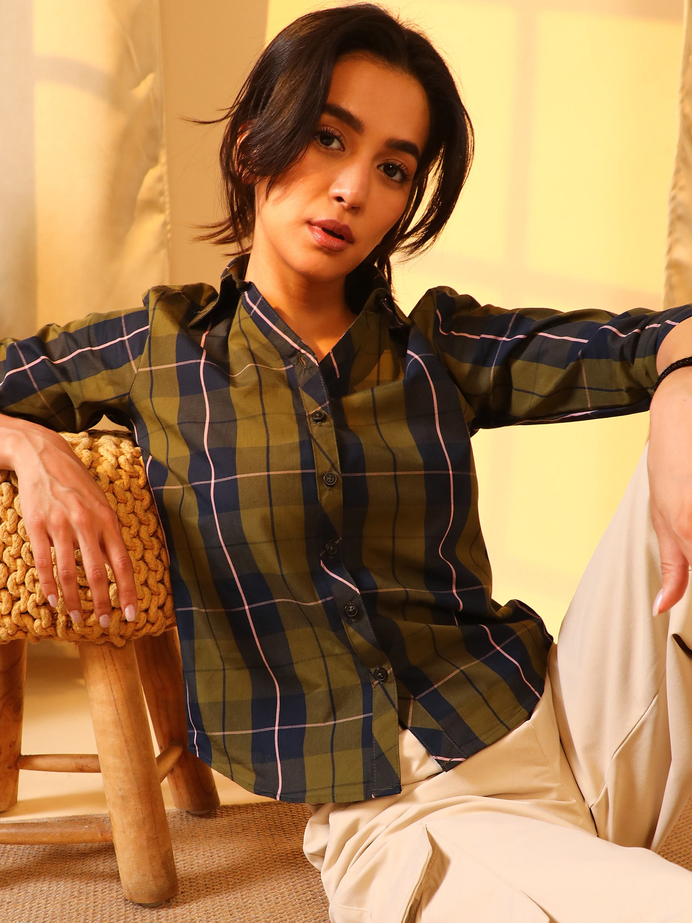 Plaid Long Sleeve Boxy Shirt
