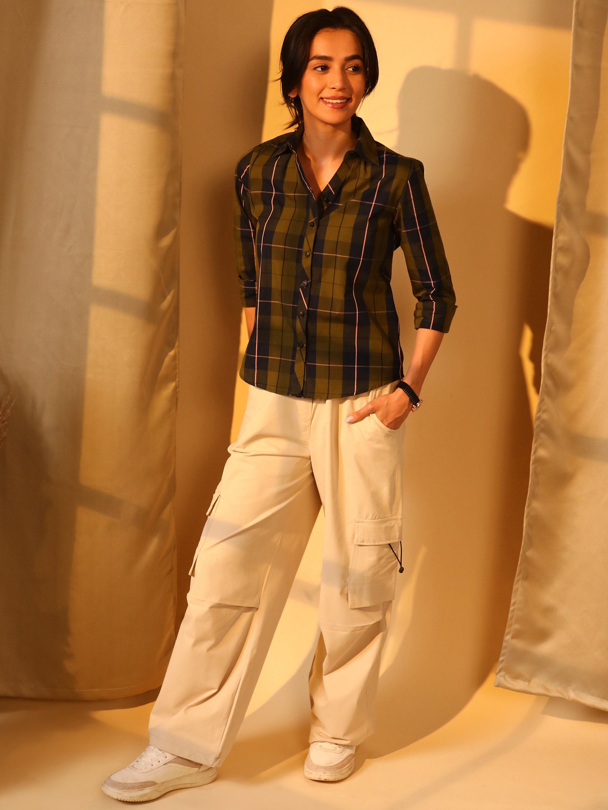 Plaid Long Sleeve Boxy Shirt