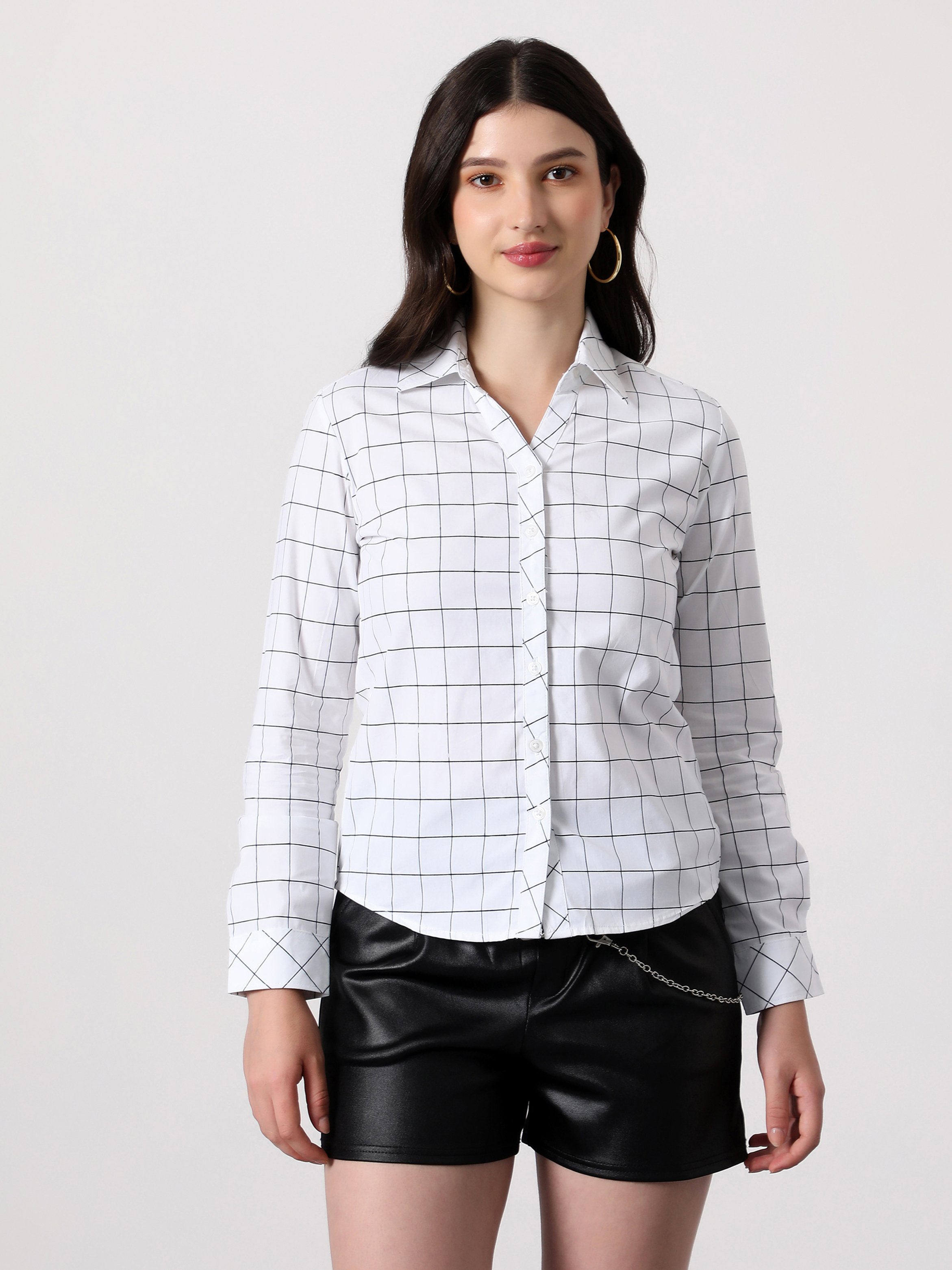 White Graph-Check Regular Long Sleeve Shirt