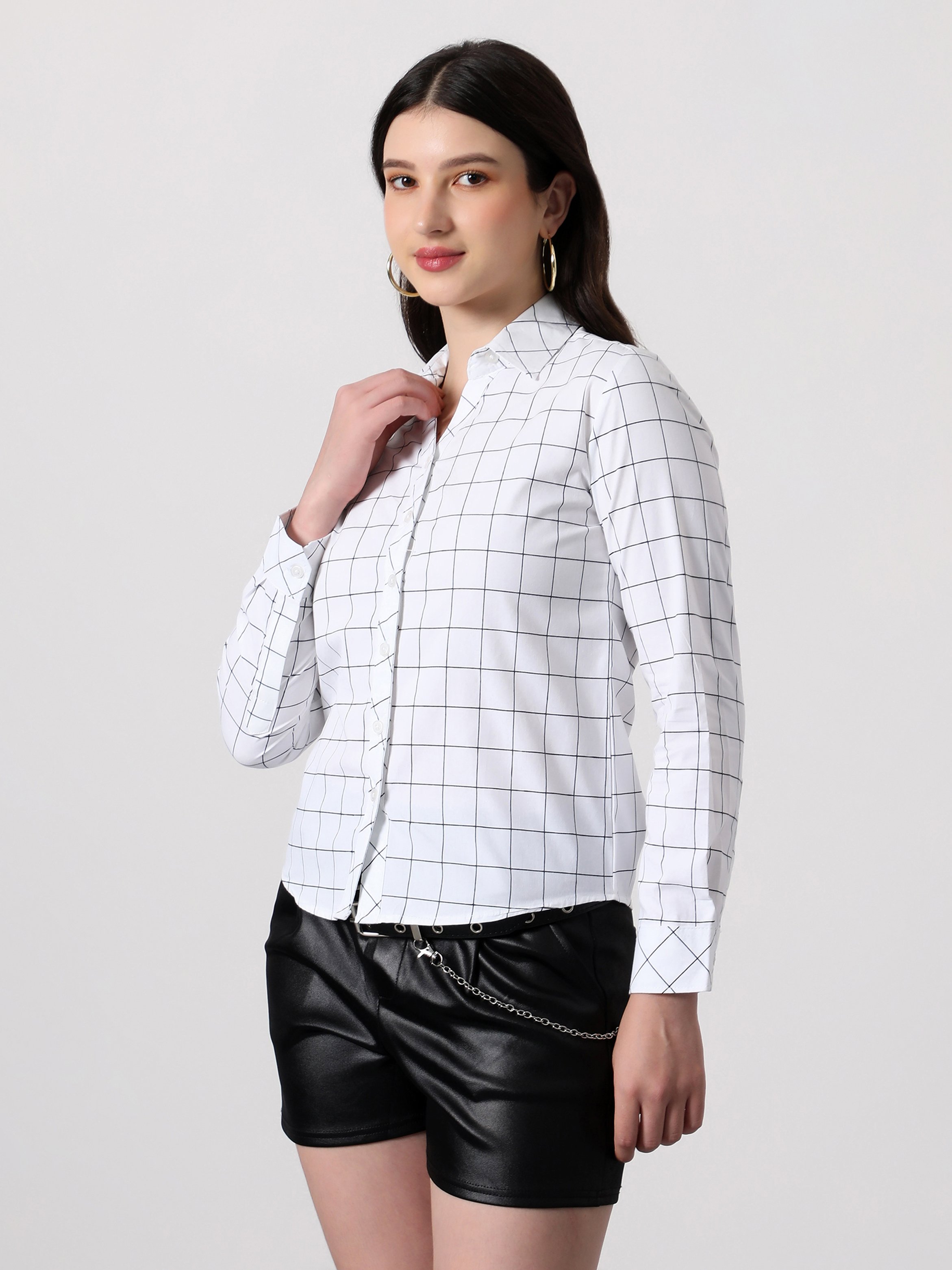 White Graph-Check Regular Long Sleeve Shirt