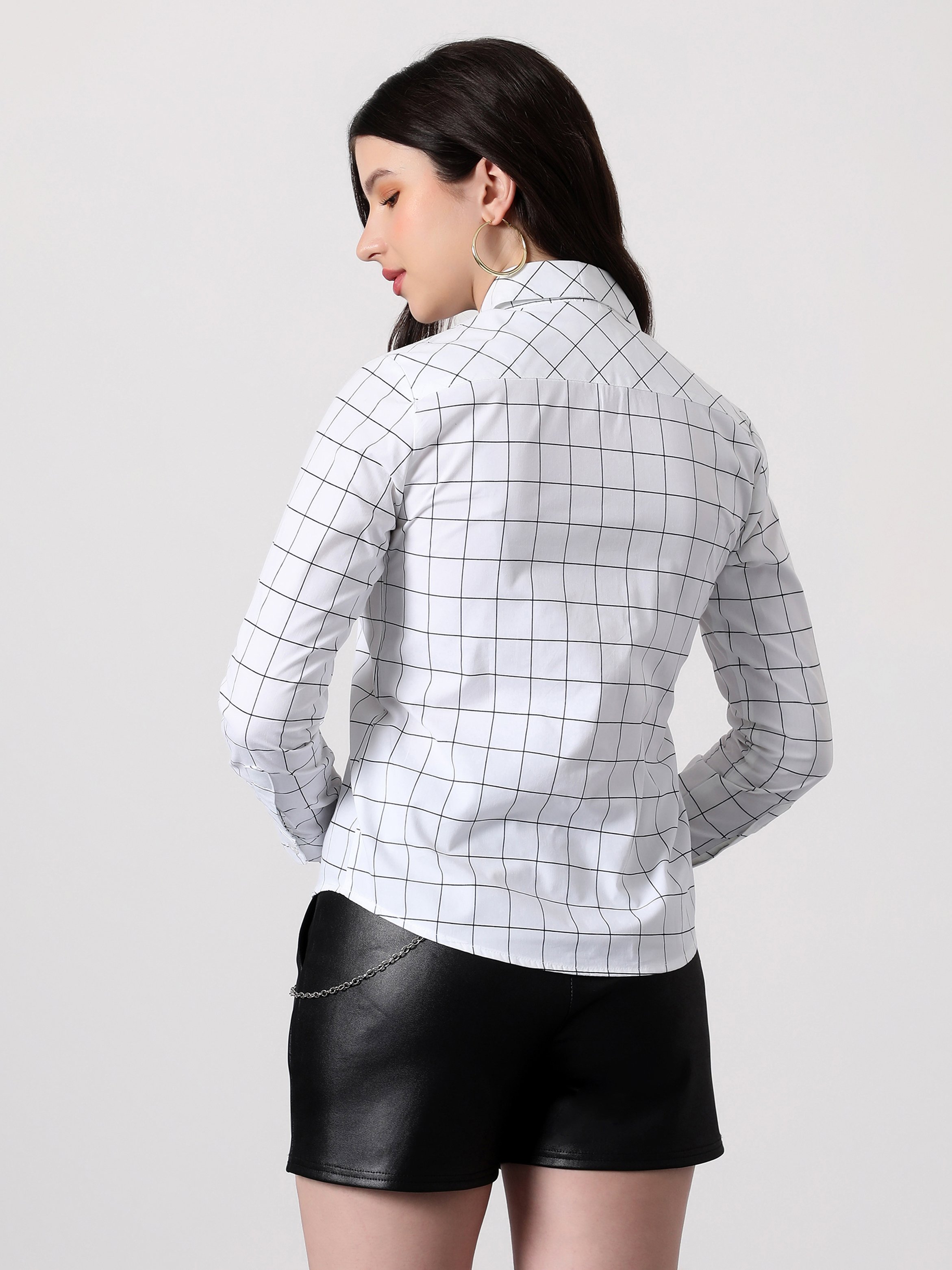 White Graph-Check Regular Long Sleeve Shirt