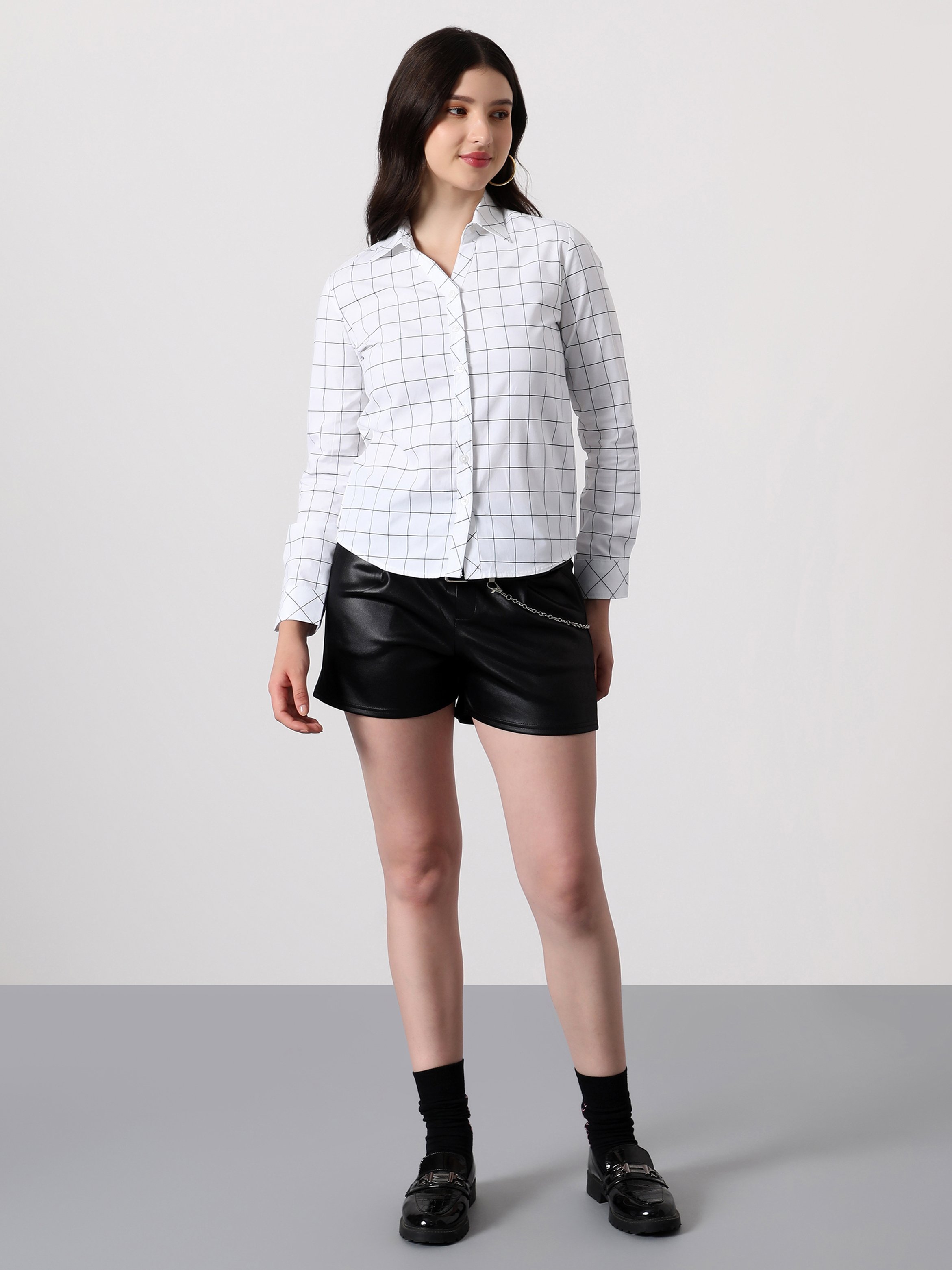 White Graph-Check Regular Long Sleeve Shirt